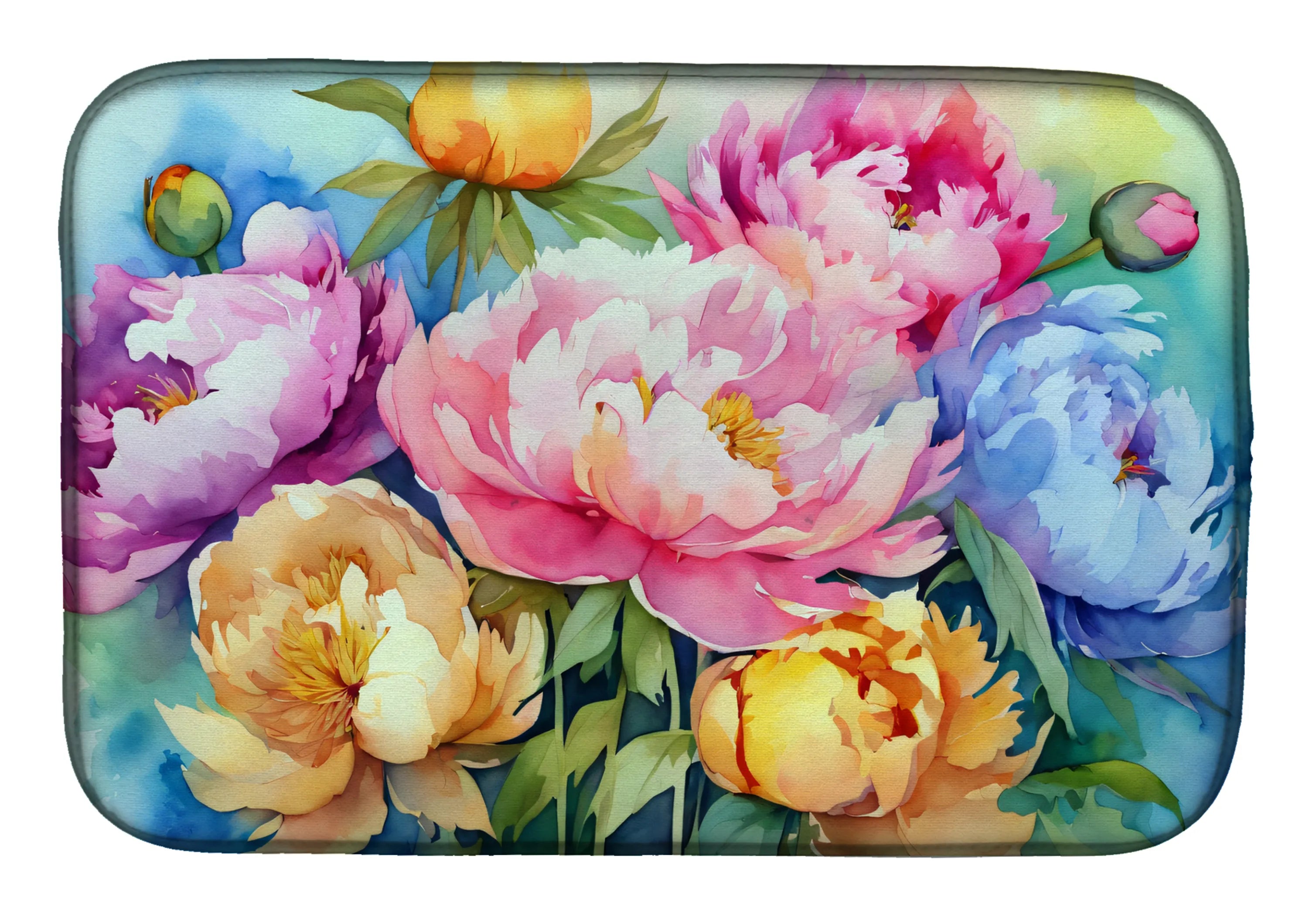 Flowers in Watercolor Dish Drying Mat - Size: 14  X 21" | Pack Of: 1 | Collection name: Flowers in watercolor
