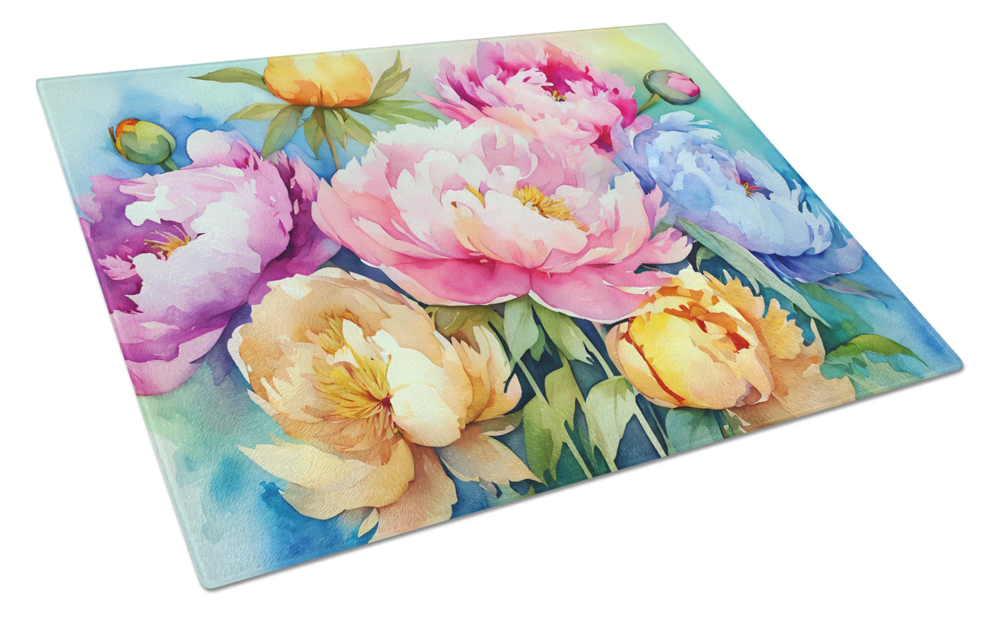 Flowers in Watercolor Glass Cutting Board - Size: LARGE | Pack Of: 1 | Collection name: Flowers in watercolor
