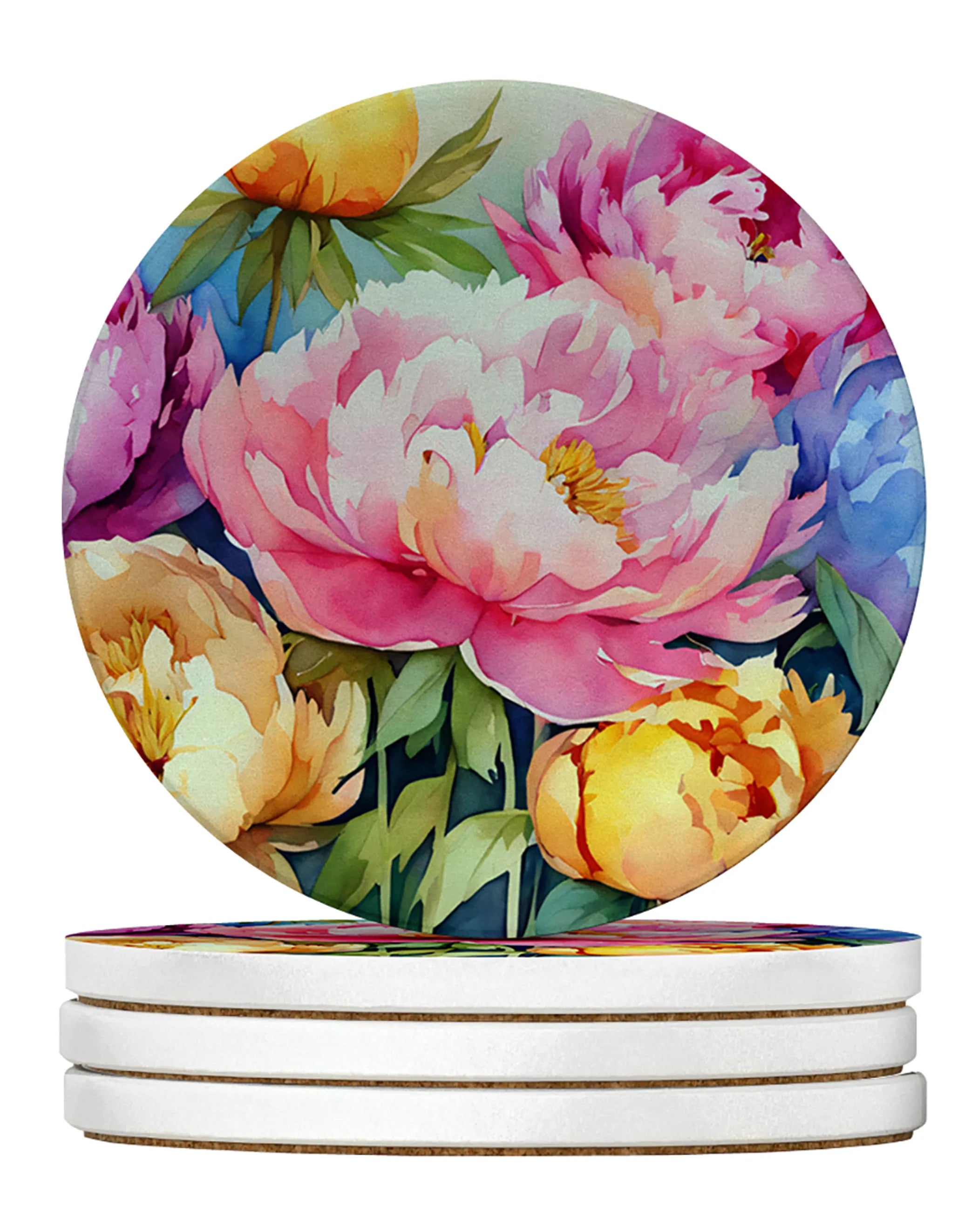 Flowers in Watercolor Large Sandstone Coasters