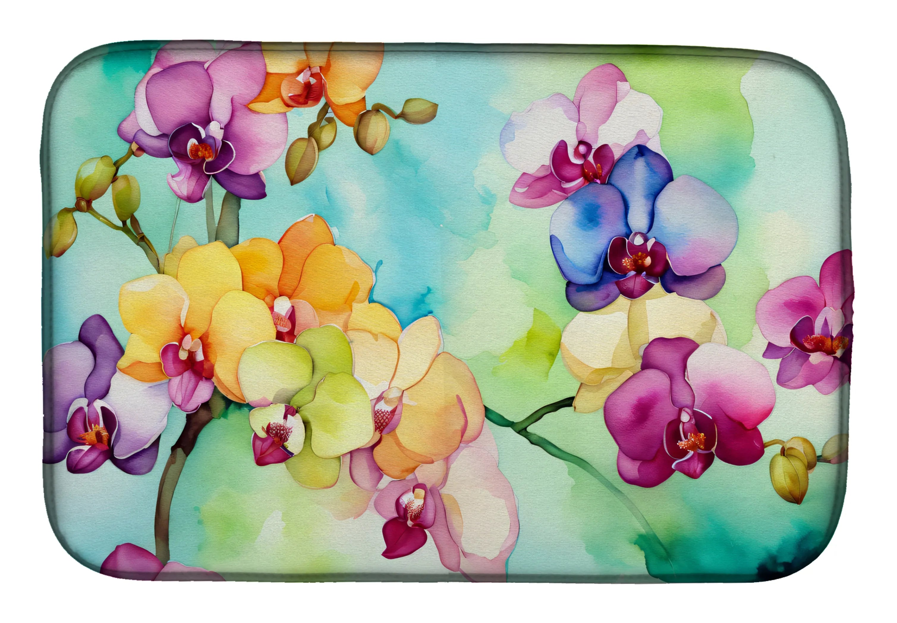 Flowers in Watercolor Dish Drying Mat - Size: 14  X 21" | Pack Of: 1 | Collection name: Flowers in watercolor
