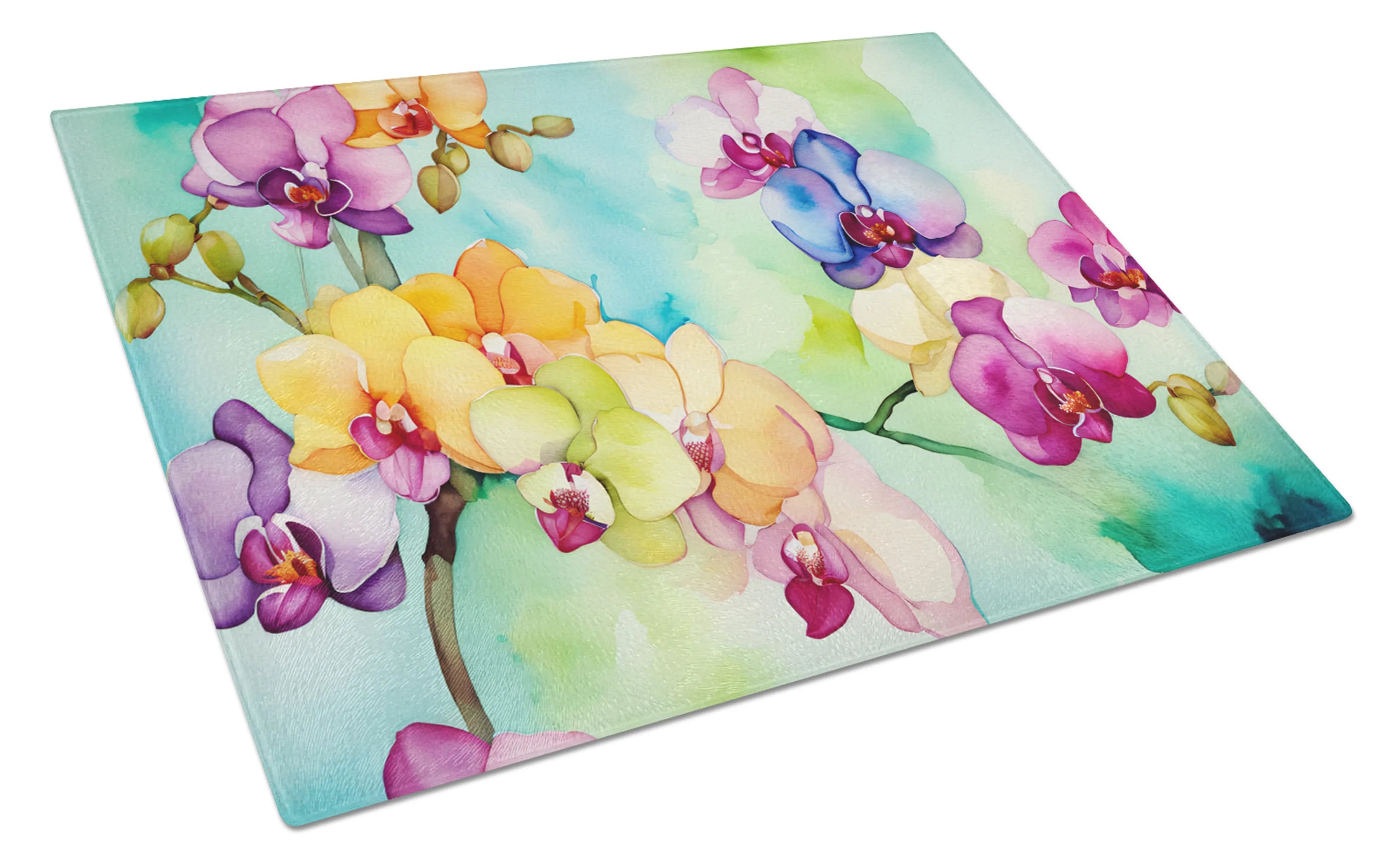 Flowers in Watercolor Glass Cutting Board - Size: LARGE | Pack Of: 1 | Collection name: Flowers in watercolor