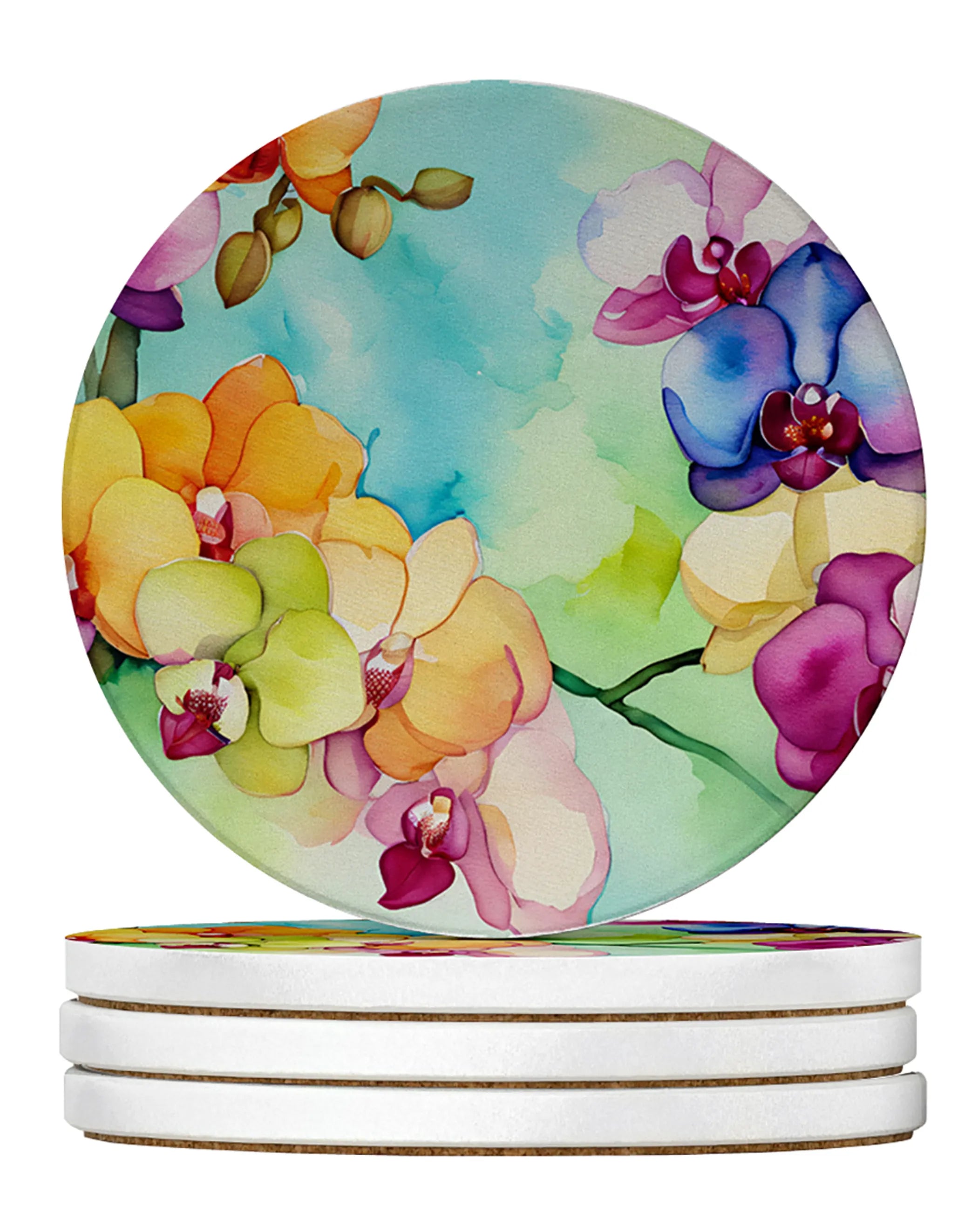Flowers in Watercolor Large Sandstone Coasters