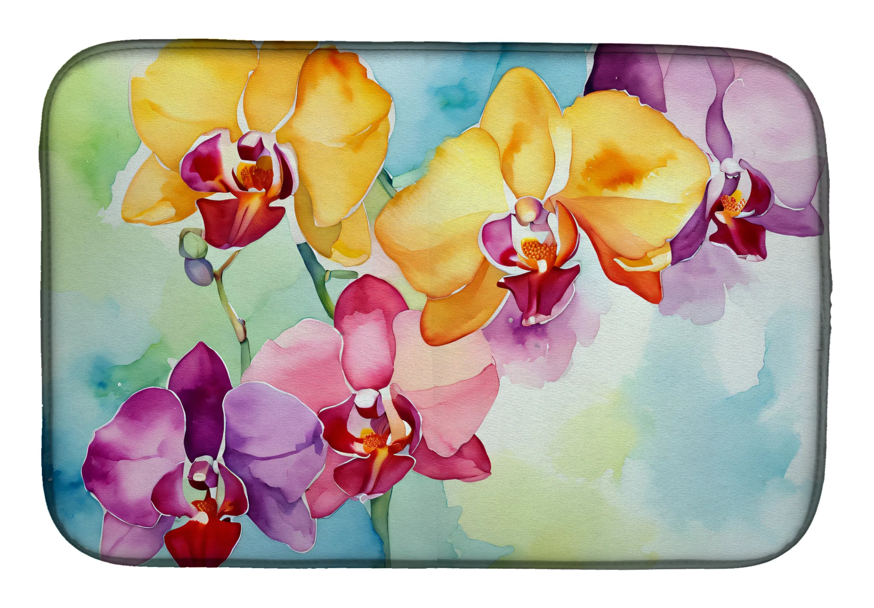 Flowers in Watercolor Dish Drying Mat - Size: 14  X 21" | Pack Of: 1 | Collection name: Flowers in watercolor