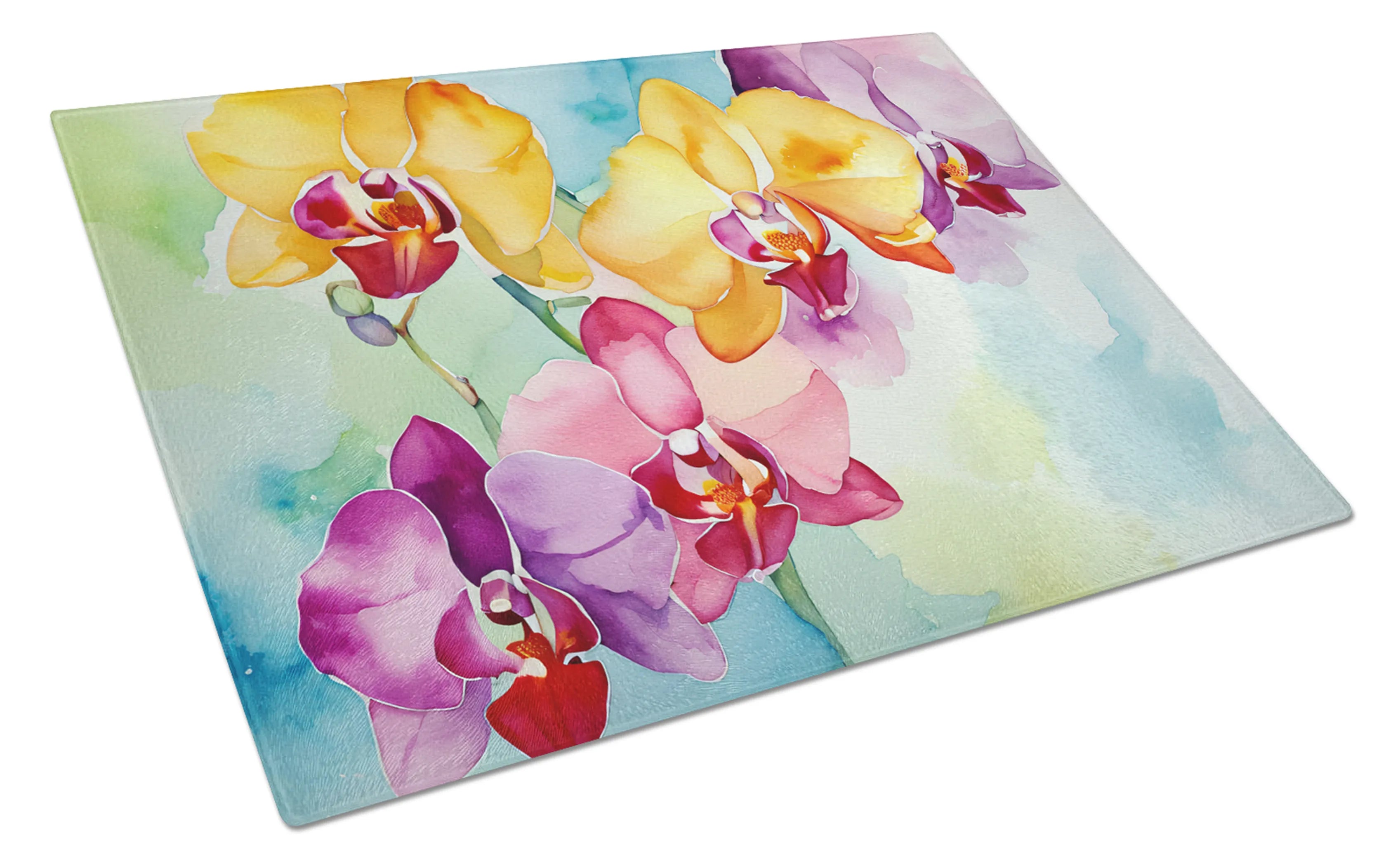 Flowers in Watercolor Glass Cutting Board - Size: LARGE | Pack Of: 1 | Collection name: Flowers in watercolor