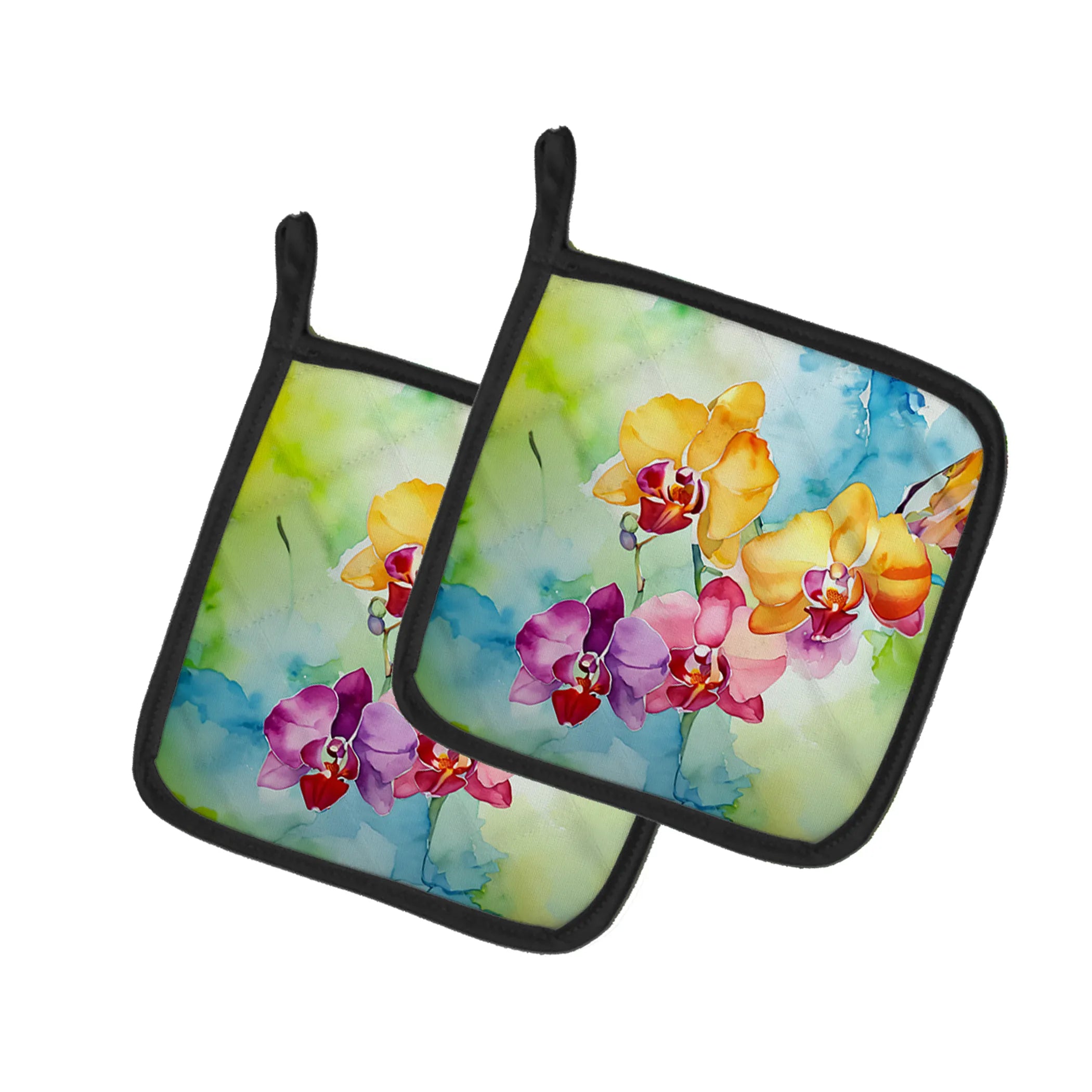 Flowers in Watercolor Pair of Pot Holders - Size: 7.5HX7.5W | Pack Of: 1 | Collection name: Flowers in watercolor