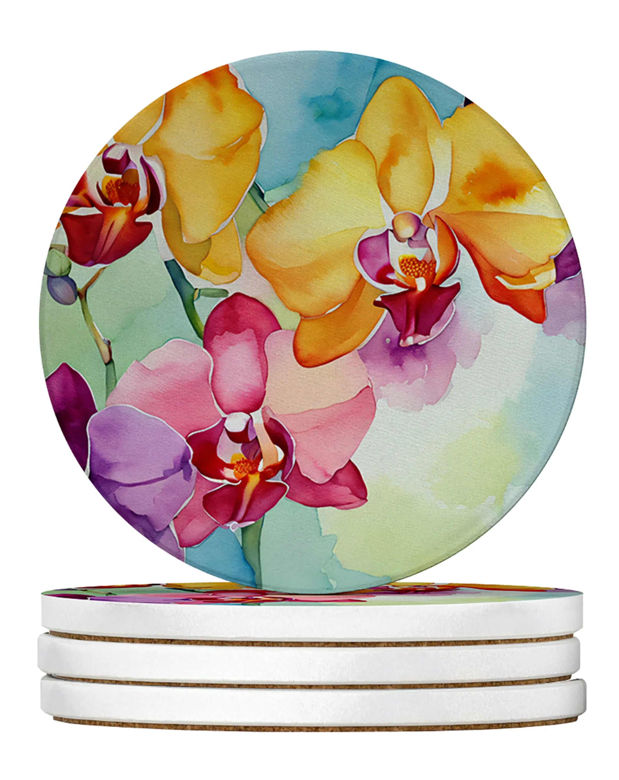 Flowers in Watercolor Large Sandstone Coasters
