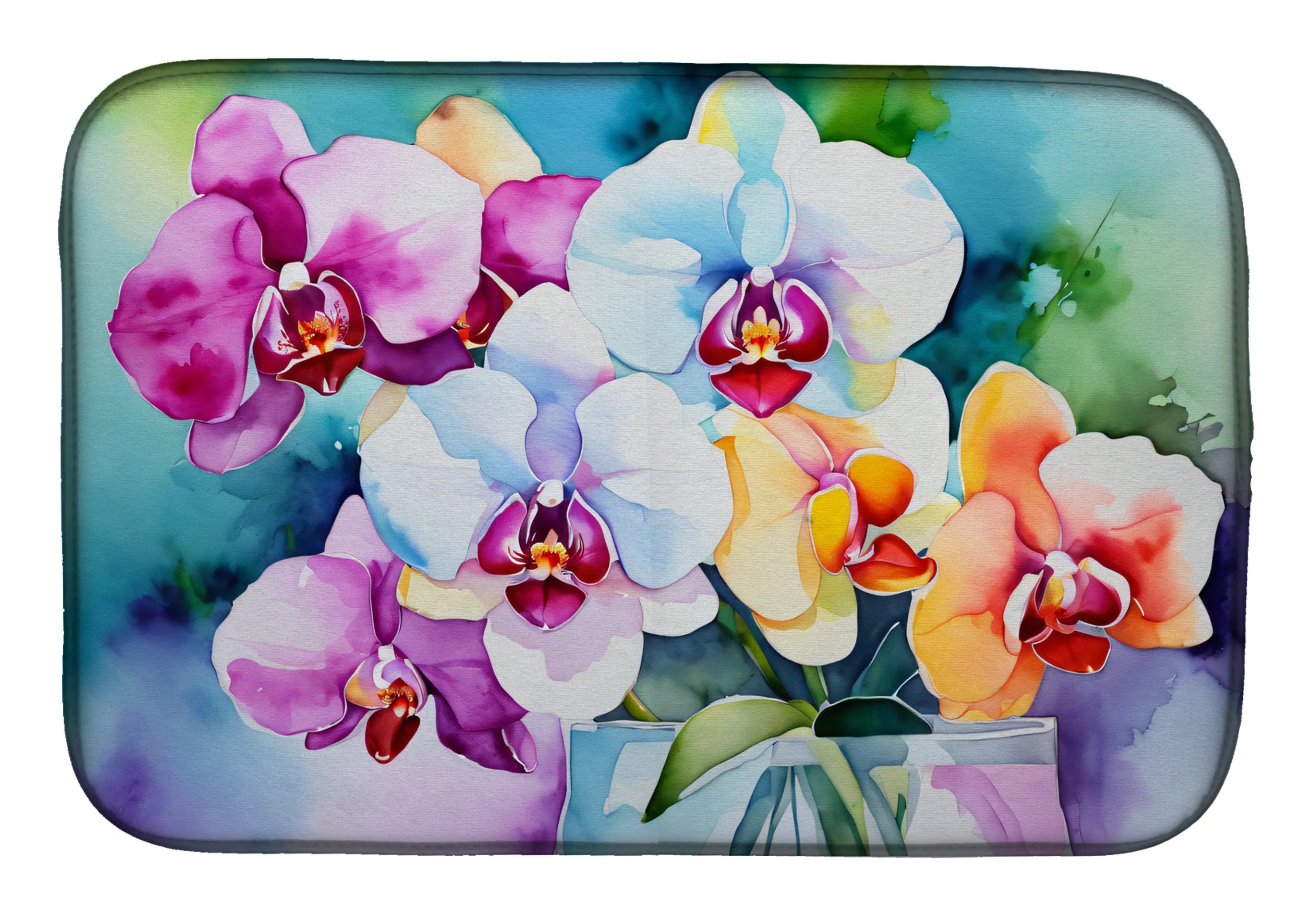 Flowers in Watercolor Dish Drying Mat - Size: 14  X 21" | Pack Of: 1 | Collection name: Flowers in watercolor