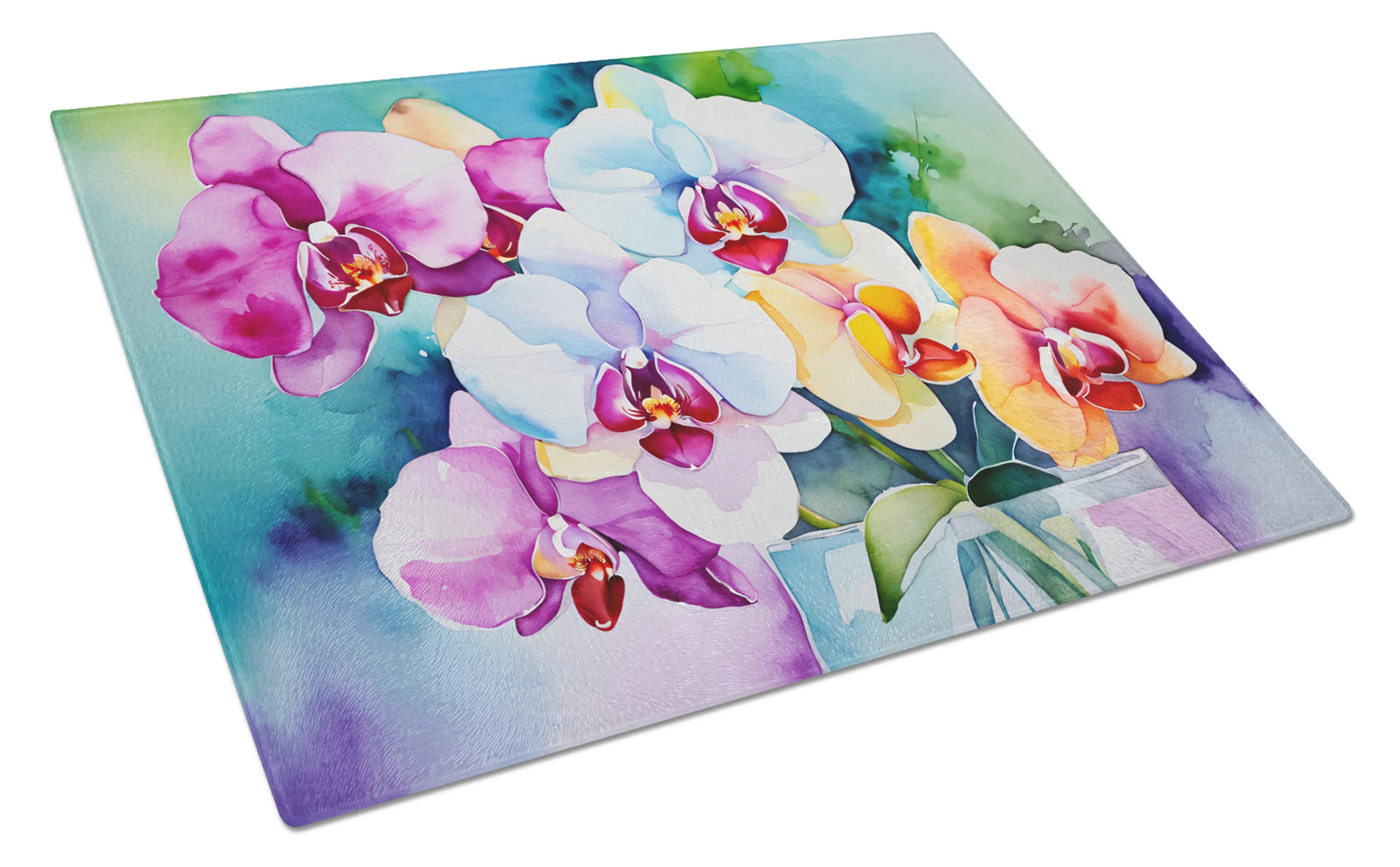 Flowers in Watercolor Glass Cutting Board - Size: LARGE | Pack Of: 1 | Collection name: Flowers in watercolor