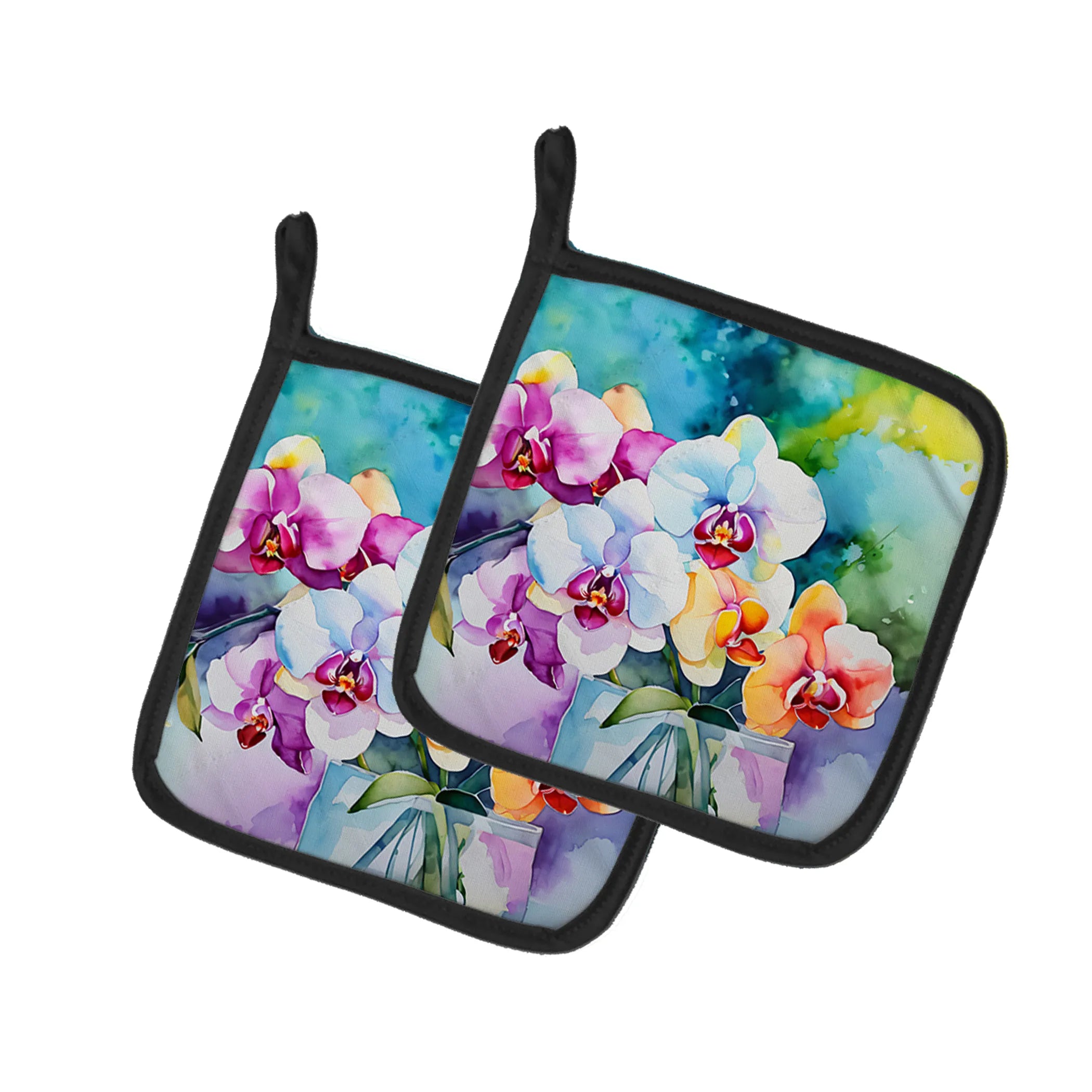 Flowers in Watercolor Pair of Pot Holders - Size: 7.5HX7.5W | Pack Of: 1 | Collection name: Flowers in watercolor