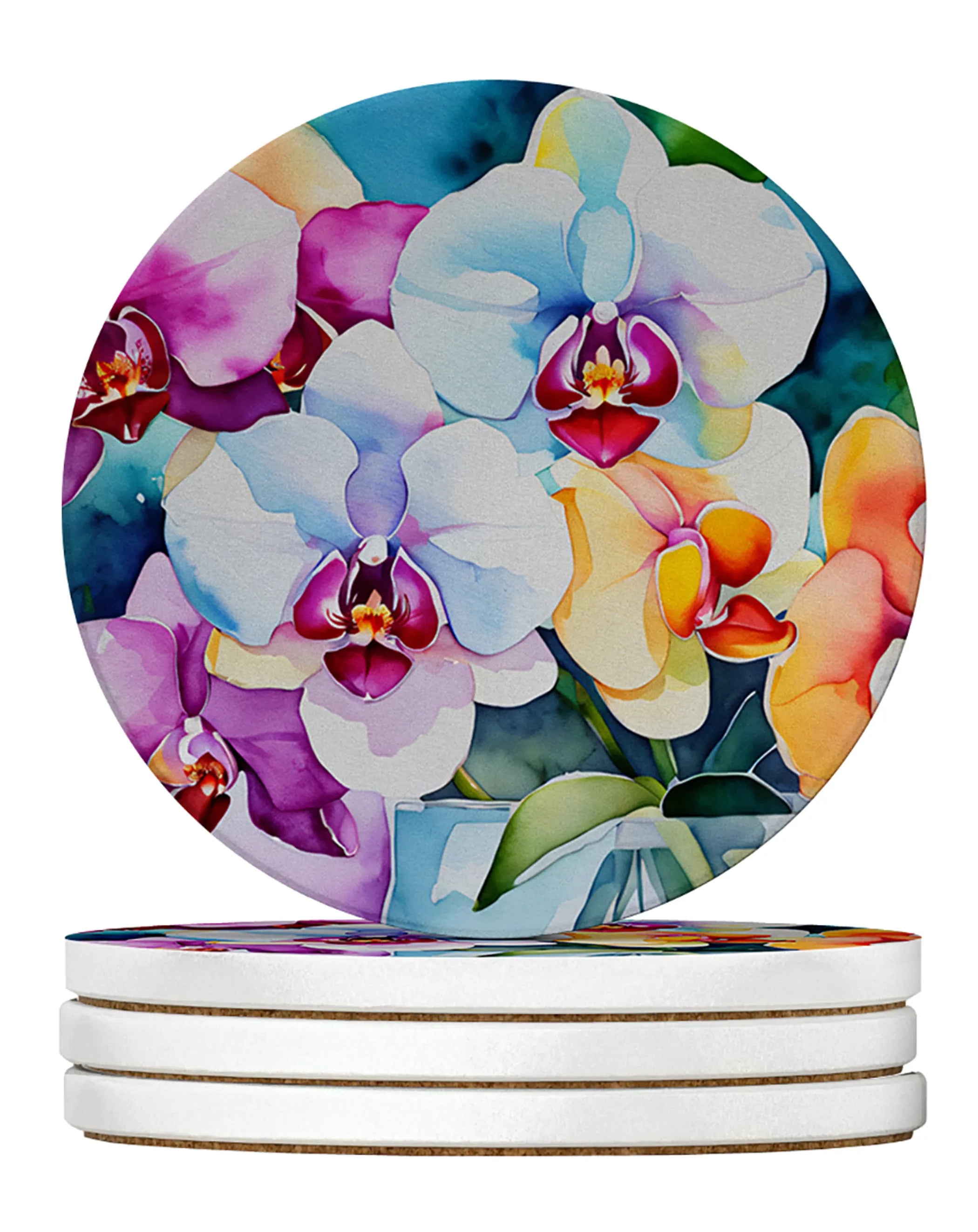 Flowers in Watercolor Large Sandstone Coasters