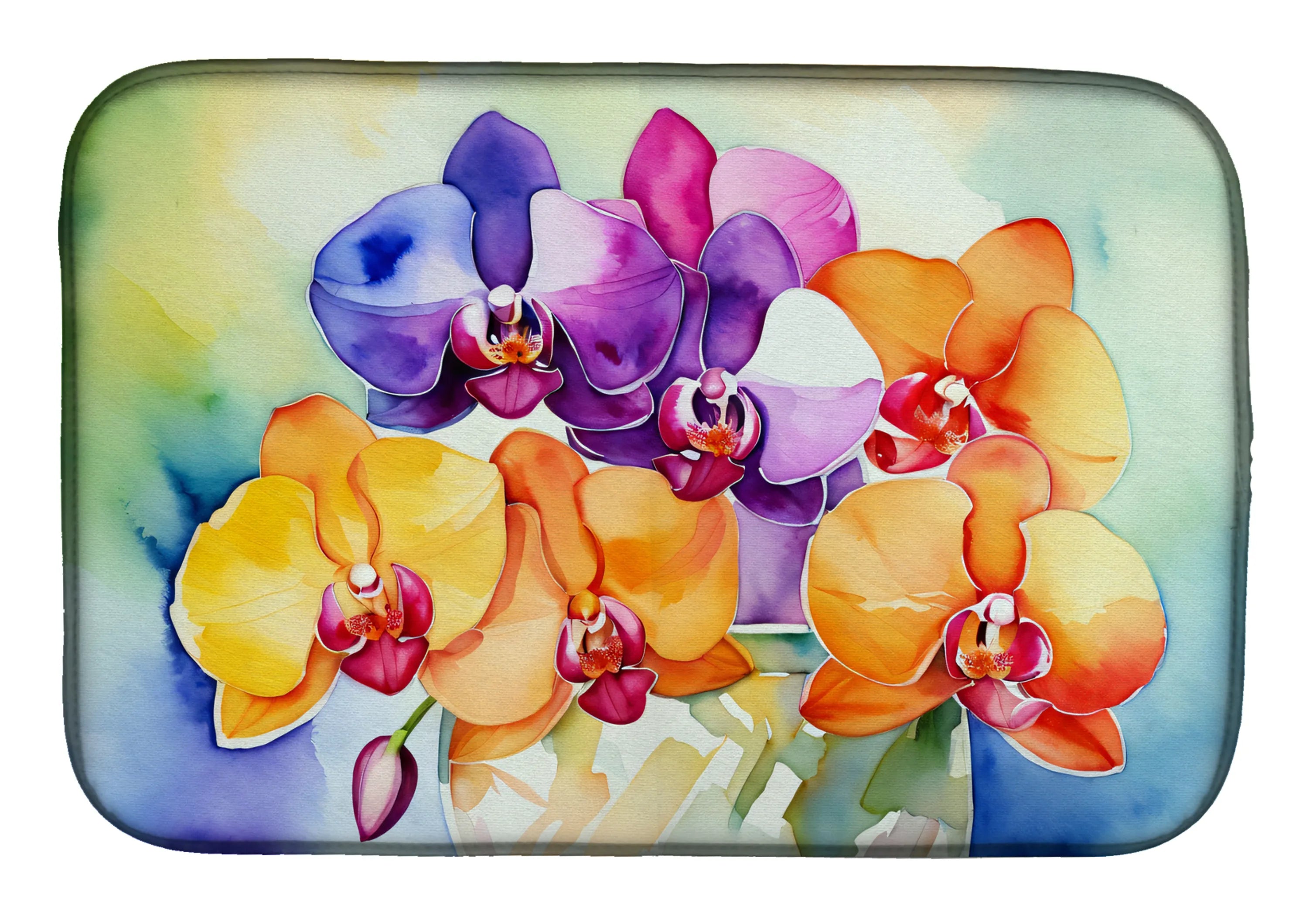 Flowers in Watercolor Dish Drying Mat - Size: 14  X 21" | Pack Of: 1 | Collection name: Flowers in watercolor
