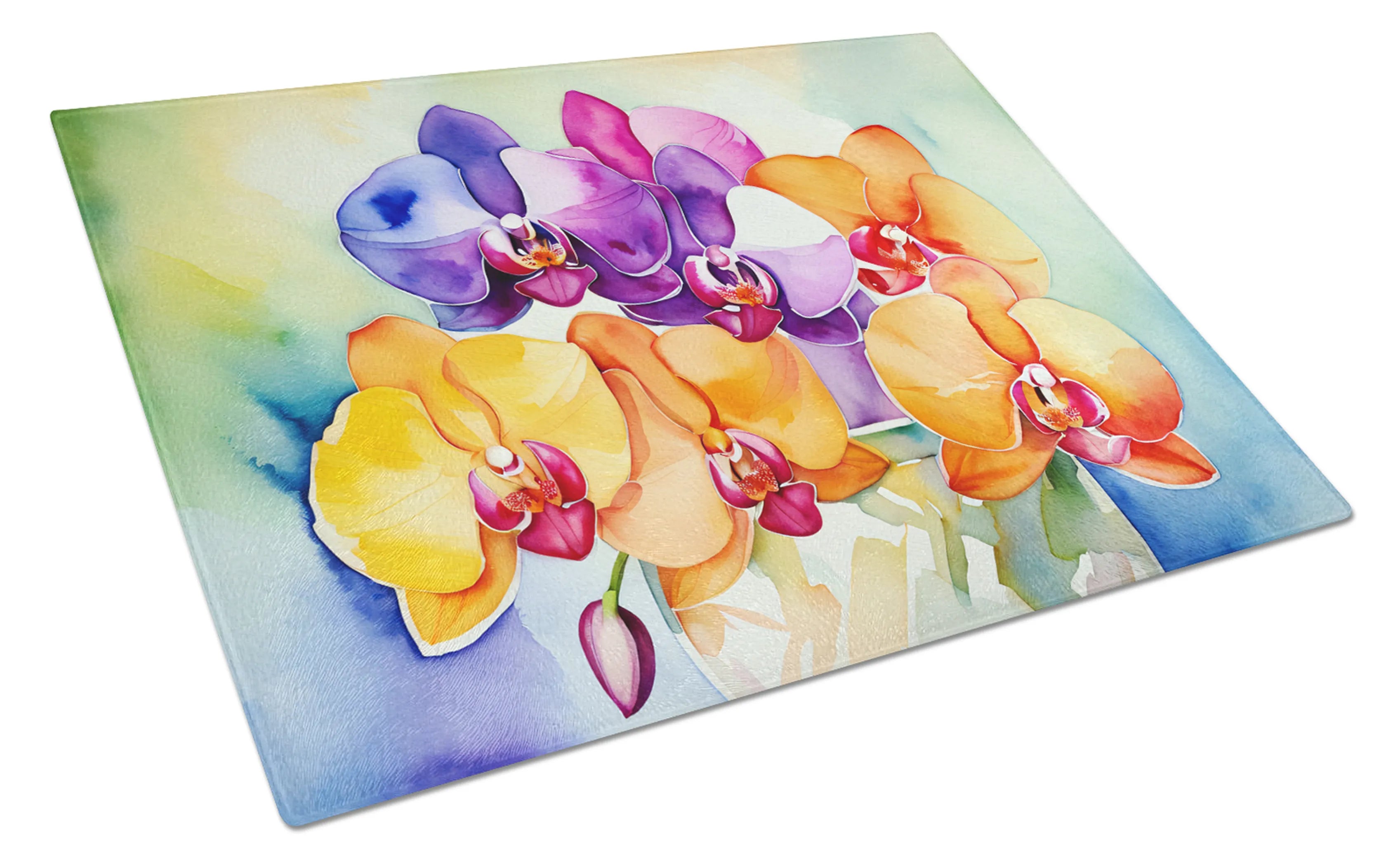 Flowers in Watercolor Glass Cutting Board - Size: LARGE | Pack Of: 1 | Collection name: Flowers in watercolor