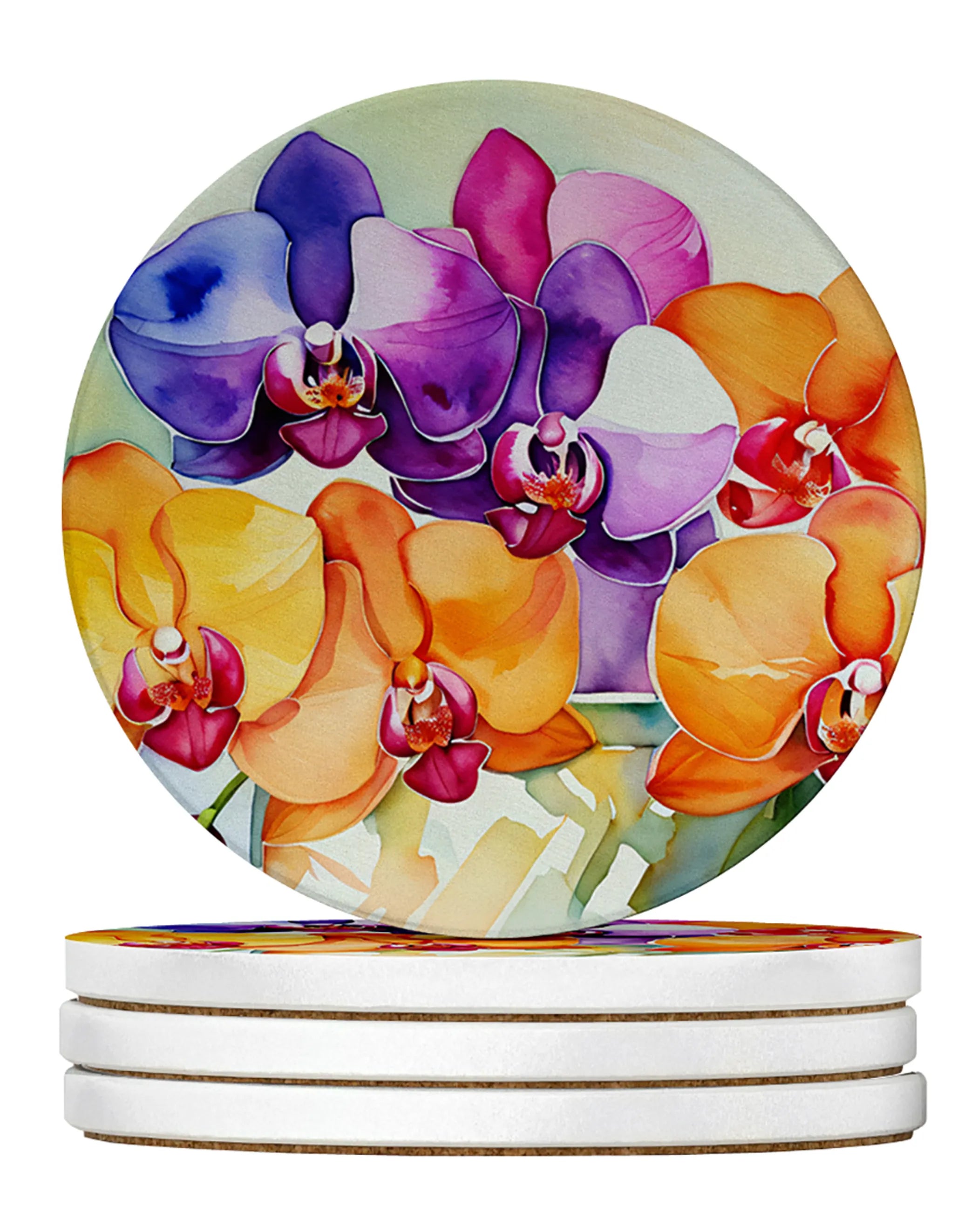 Flowers in Watercolor Large Sandstone Coasters