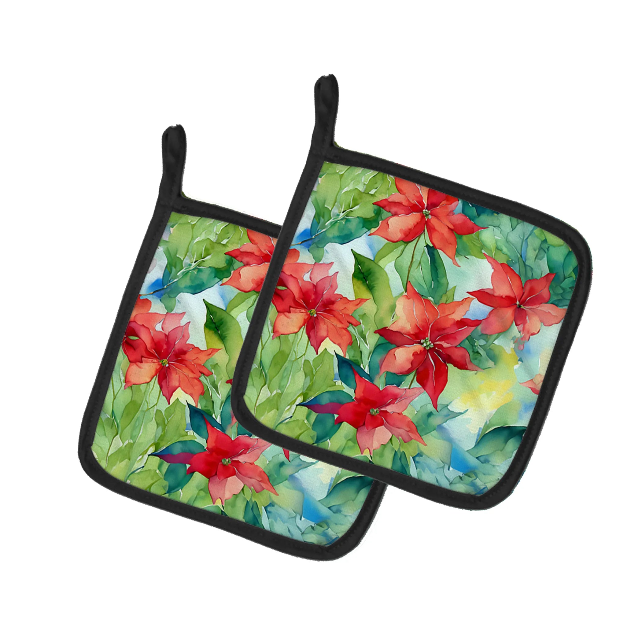Flowers in Watercolor Pair of Pot Holders - Size: 7.5HX7.5W | Pack Of: 1 | Collection name: Flowers in watercolor