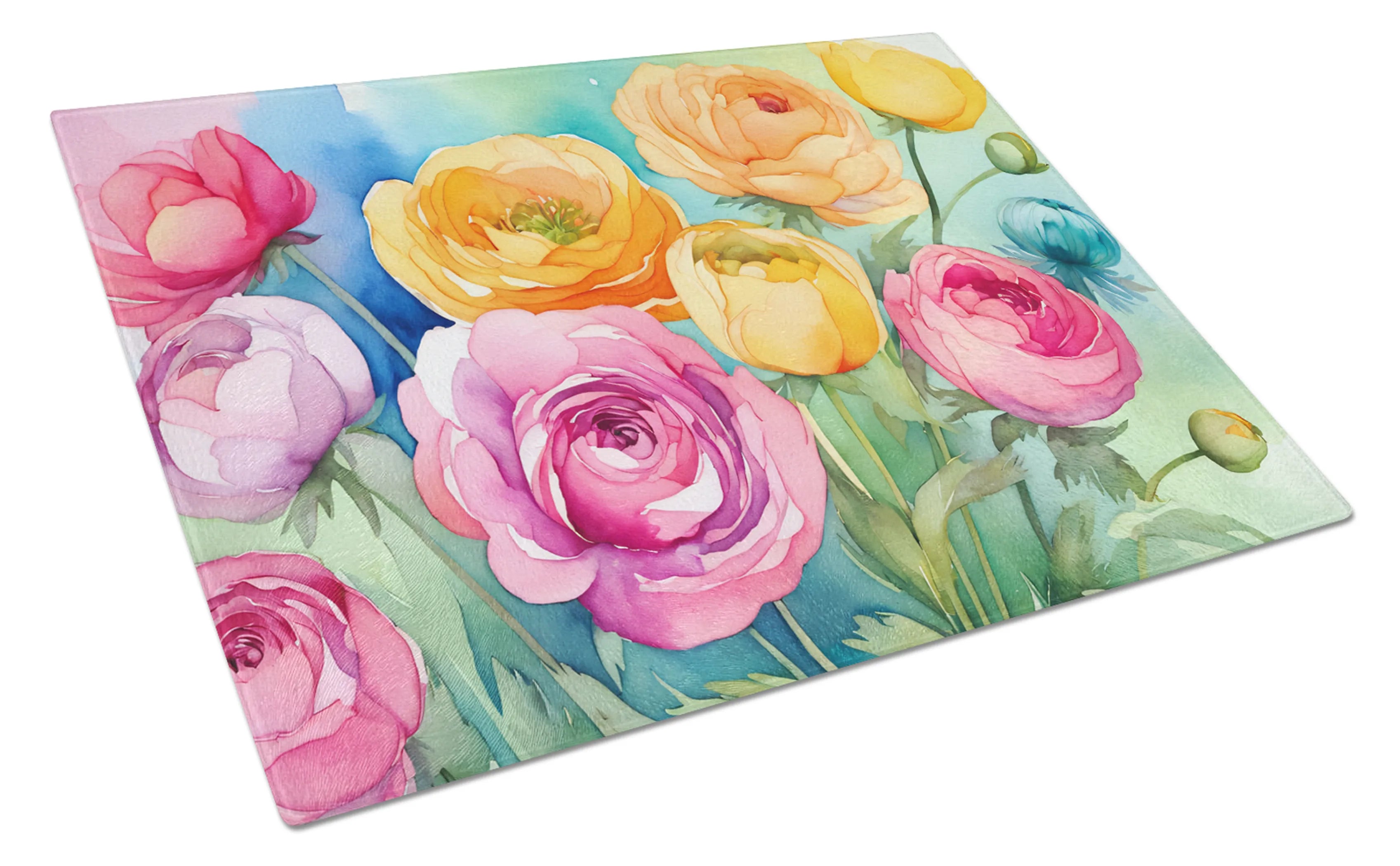 Flowers in Watercolor Glass Cutting Board - Size: LARGE | Pack Of: 1 | Collection name: Flowers in watercolor