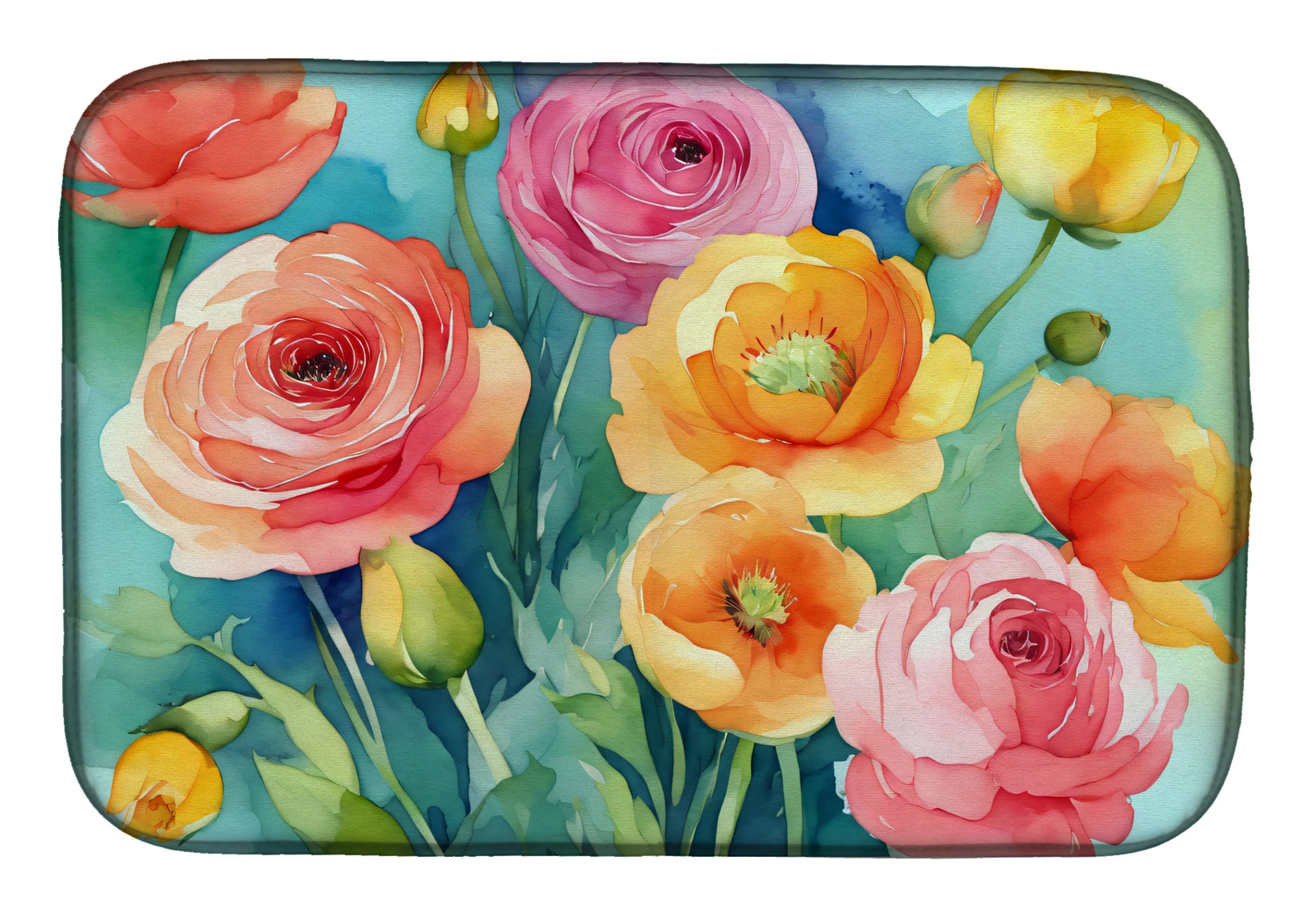Flowers in Watercolor Dish Drying Mat - Size: 14  X 21" | Pack Of: 1 | Collection name: Flowers in watercolor