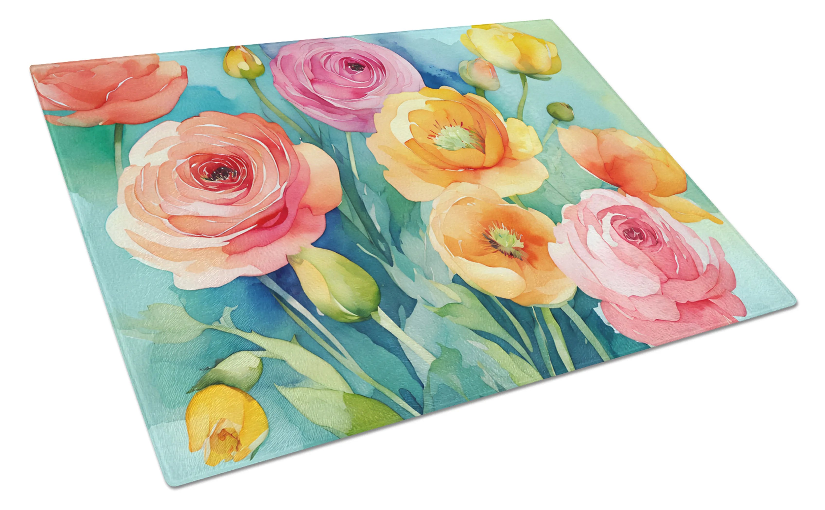 Flowers in Watercolor Glass Cutting Board - Size: LARGE | Pack Of: 1 | Collection name: Flowers in watercolor