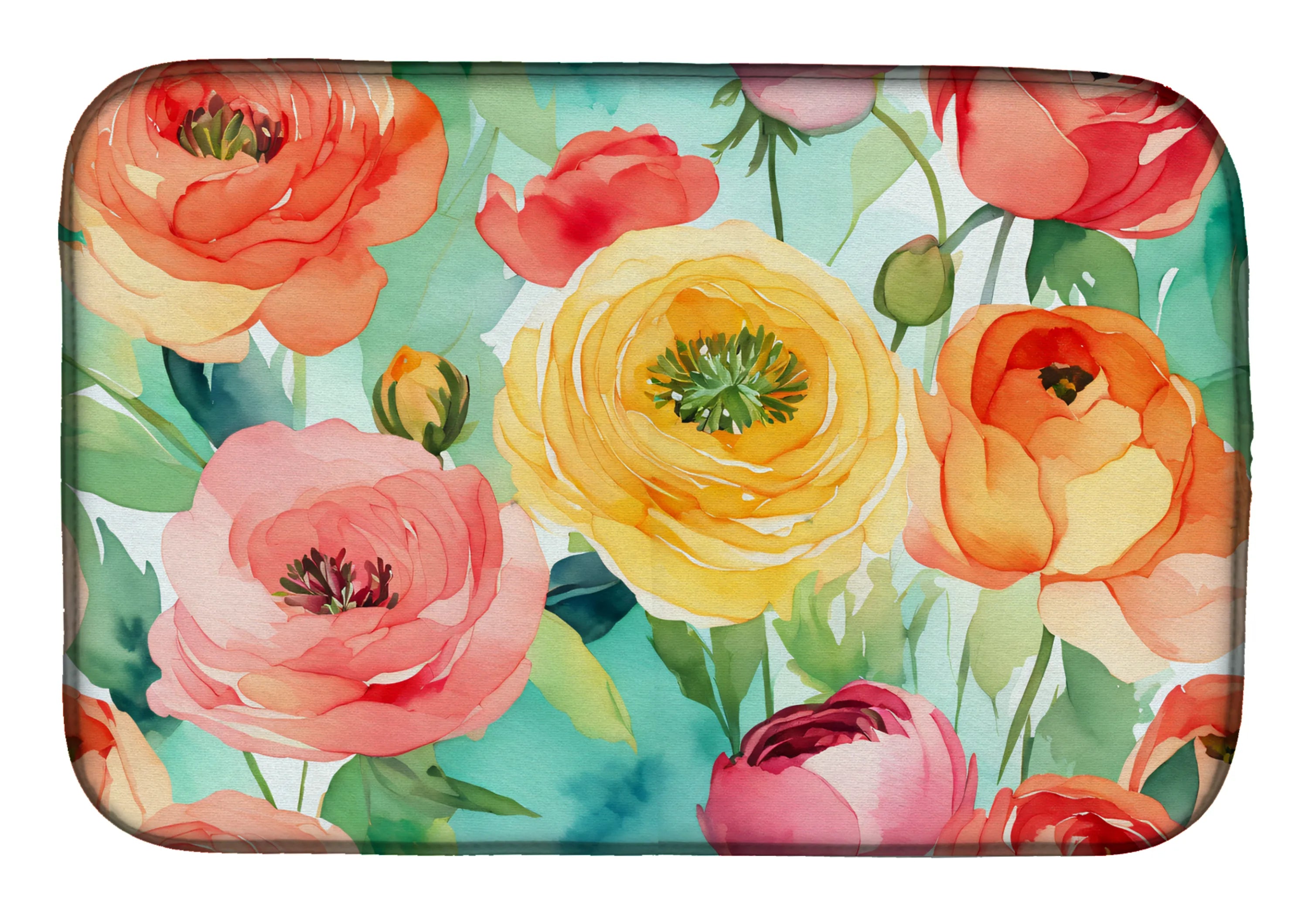 Flowers in Watercolor Dish Drying Mat - Size: 14  X 21" | Pack Of: 1 | Collection name: Flowers in watercolor