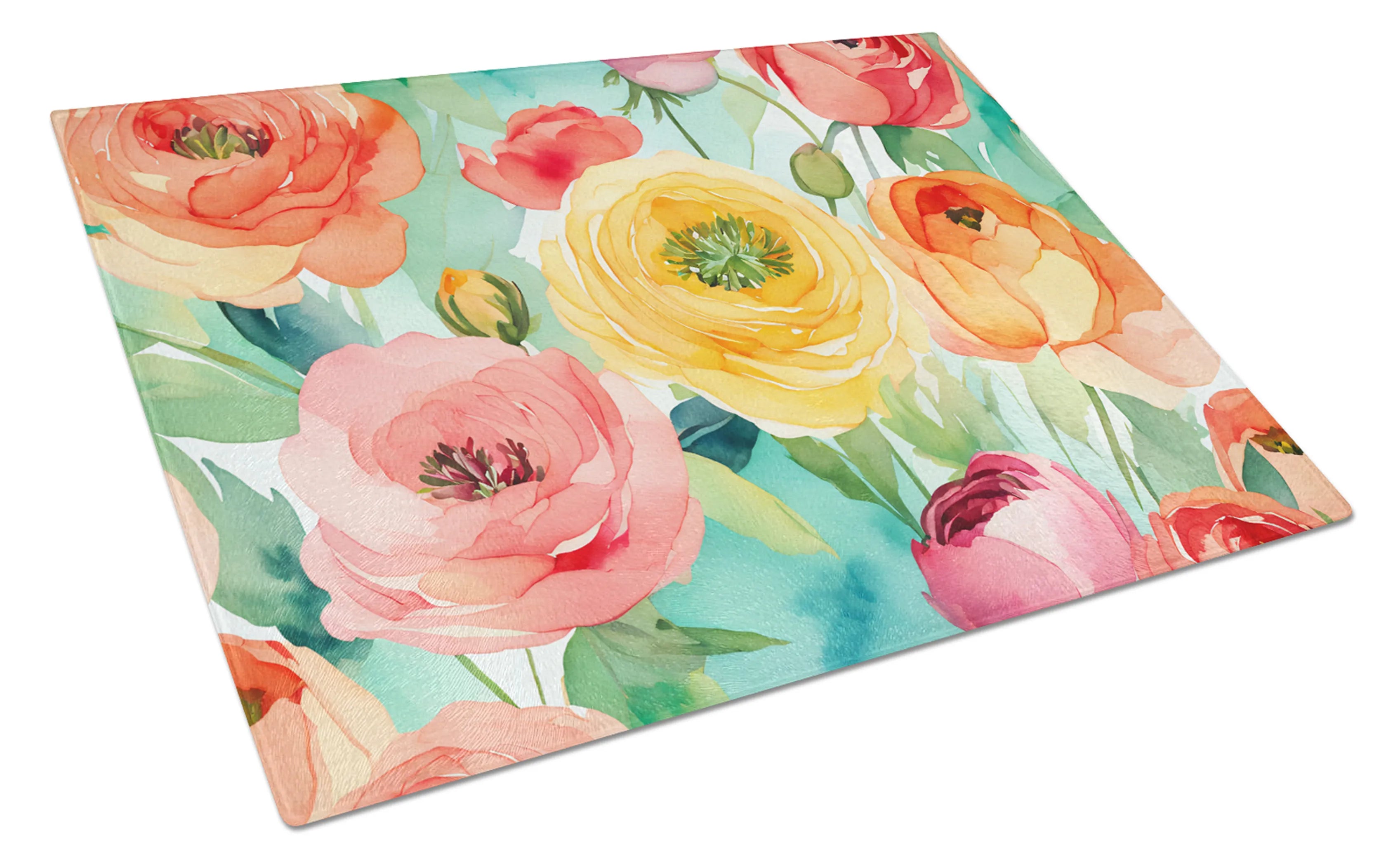 Flowers in Watercolor Glass Cutting Board - Size: LARGE | Pack Of: 1 | Collection name: Flowers in watercolor