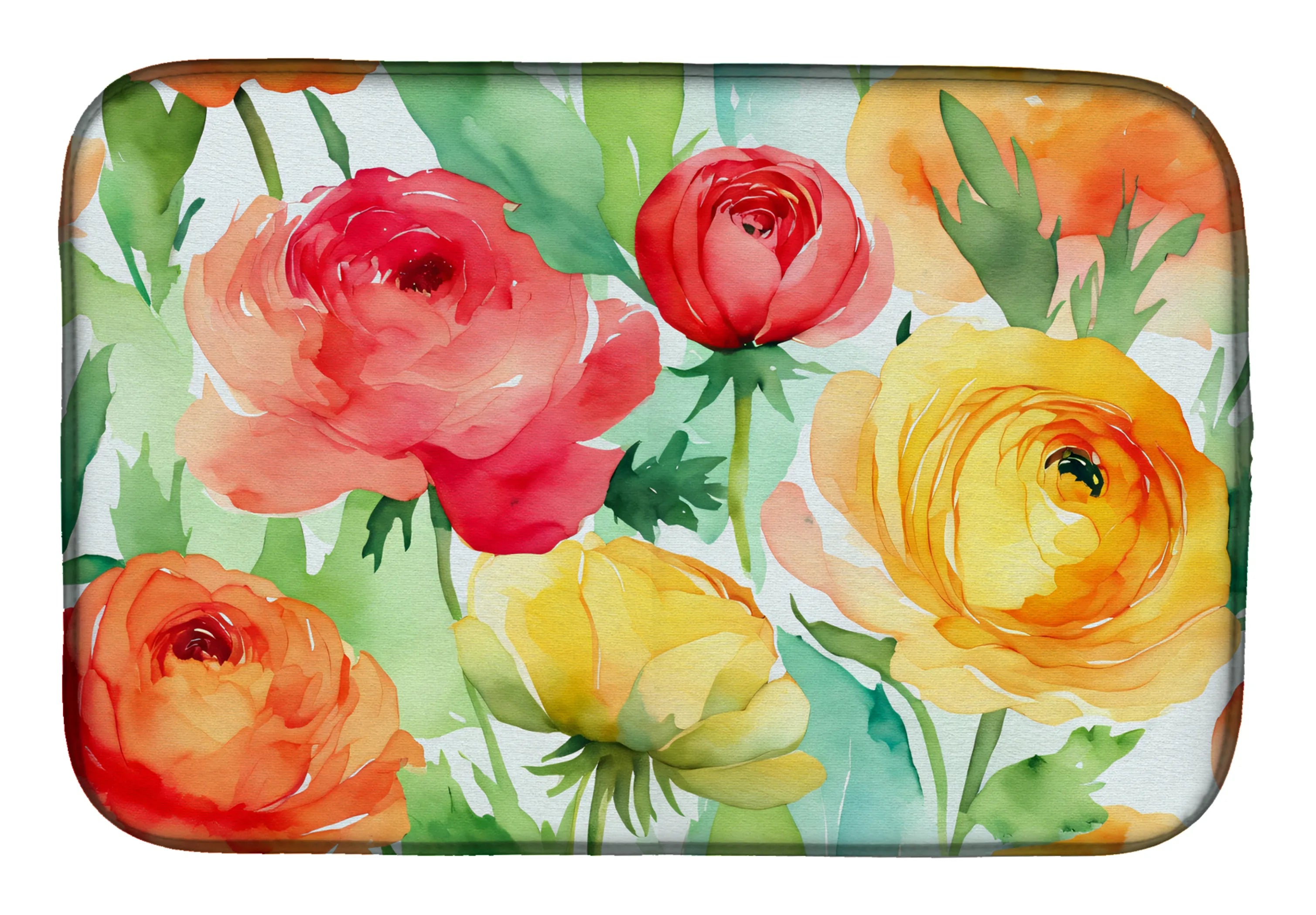 Flowers in Watercolor Dish Drying Mat - Size: 14  X 21" | Pack Of: 1 | Collection name: Flowers in watercolor