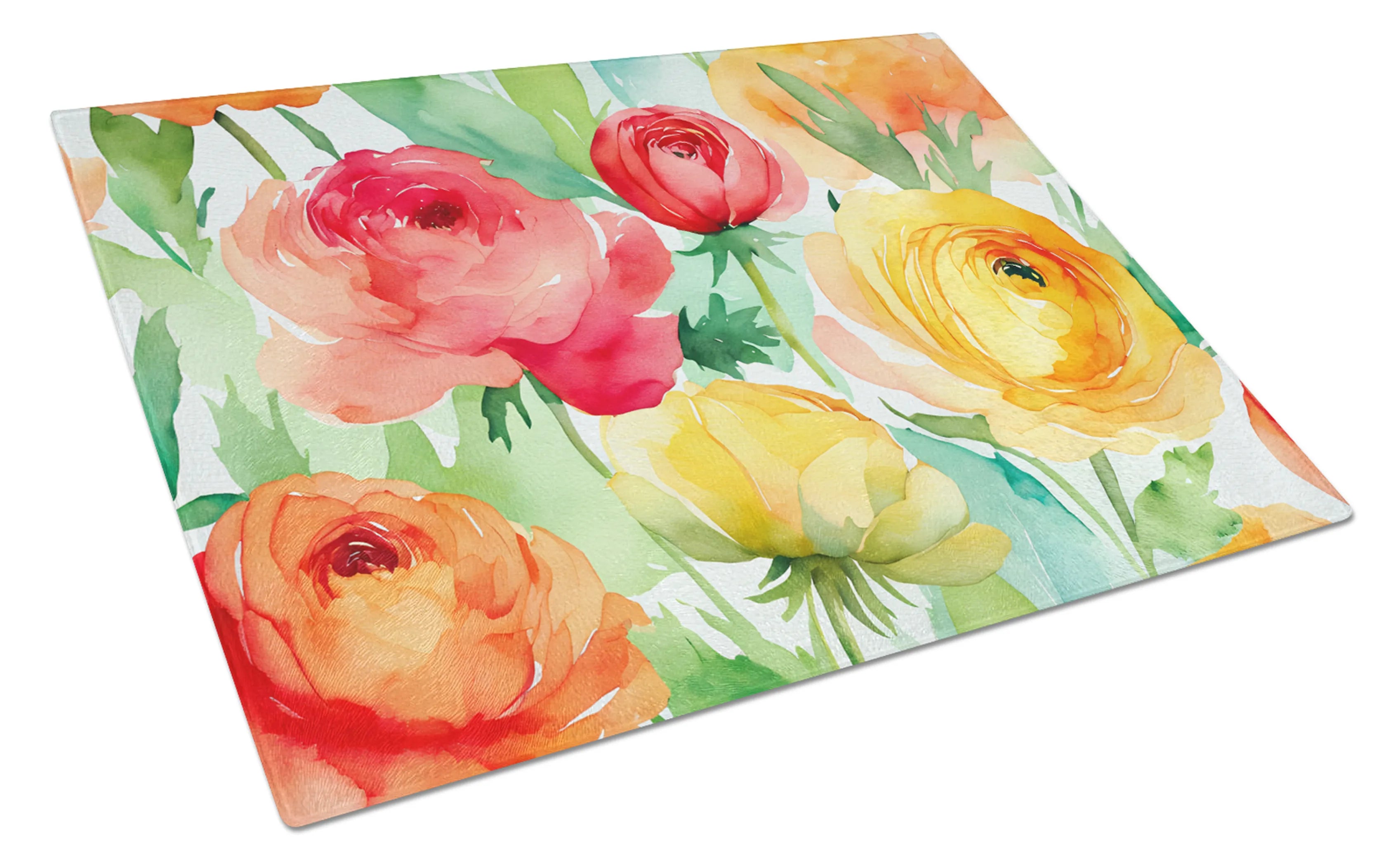 Flowers in Watercolor Glass Cutting Board - Size: LARGE | Pack Of: 1 | Collection name: Flowers in watercolor