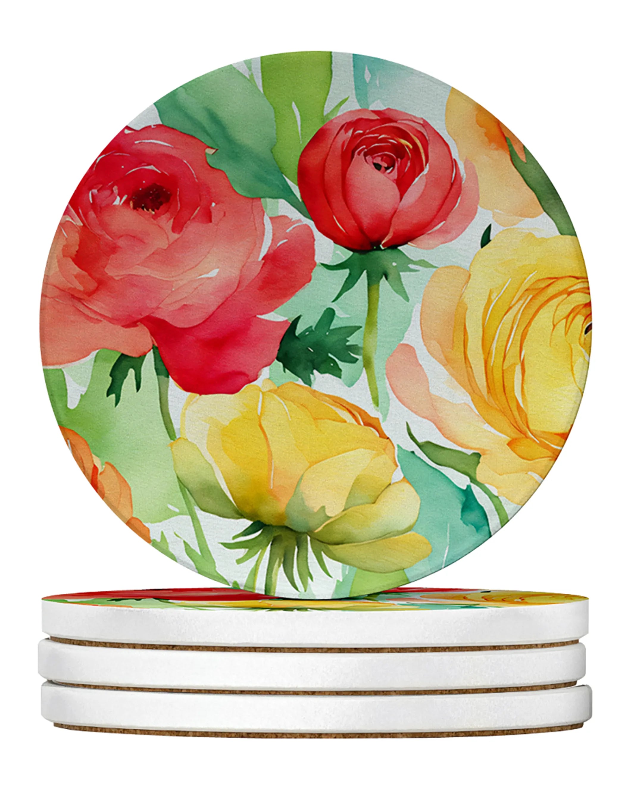 Flowers in Watercolor Large Sandstone Coasters