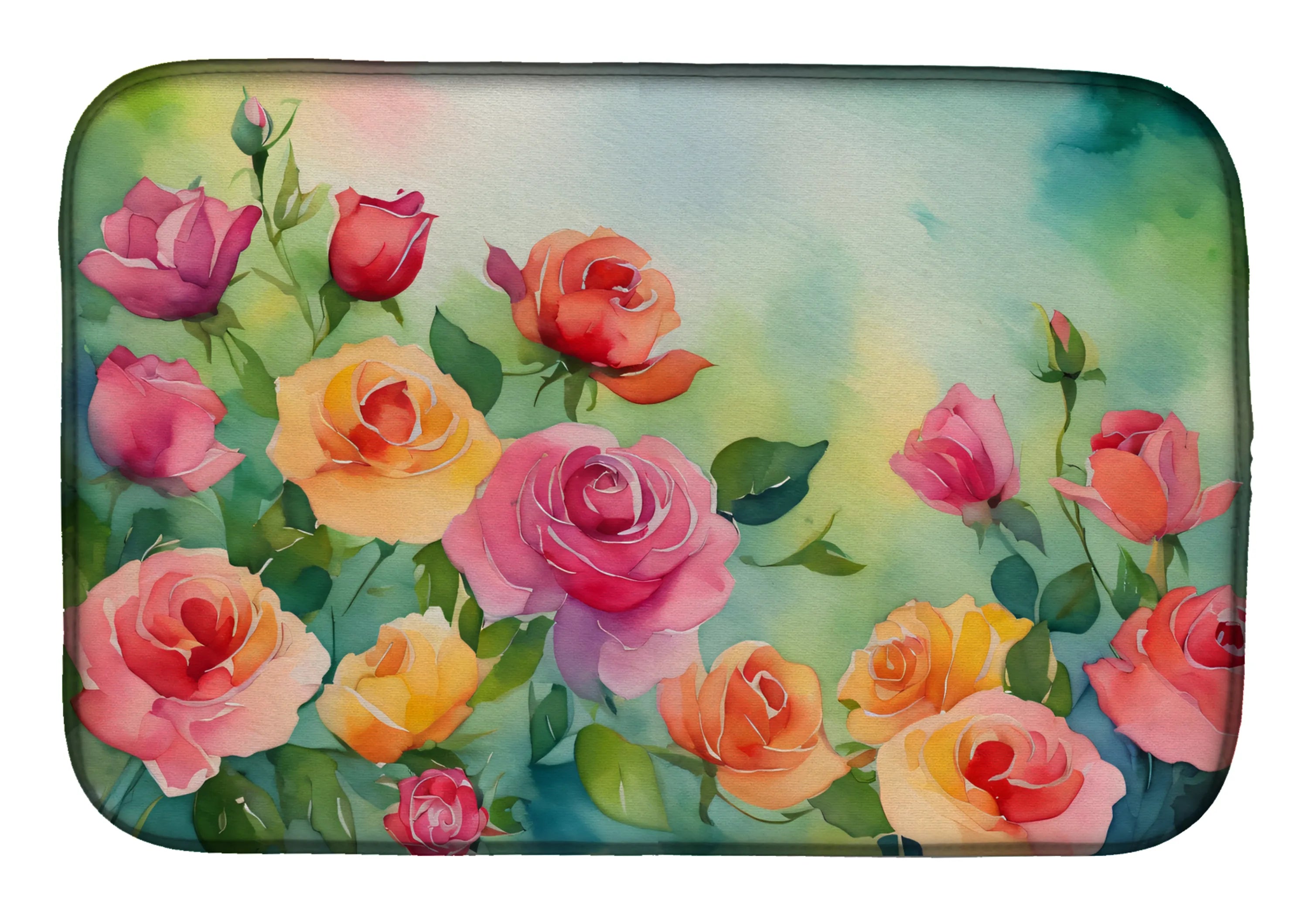 Flowers in Watercolor Dish Drying Mat - Size: 14  X 21" | Pack Of: 1 | Collection name: Flowers in watercolor