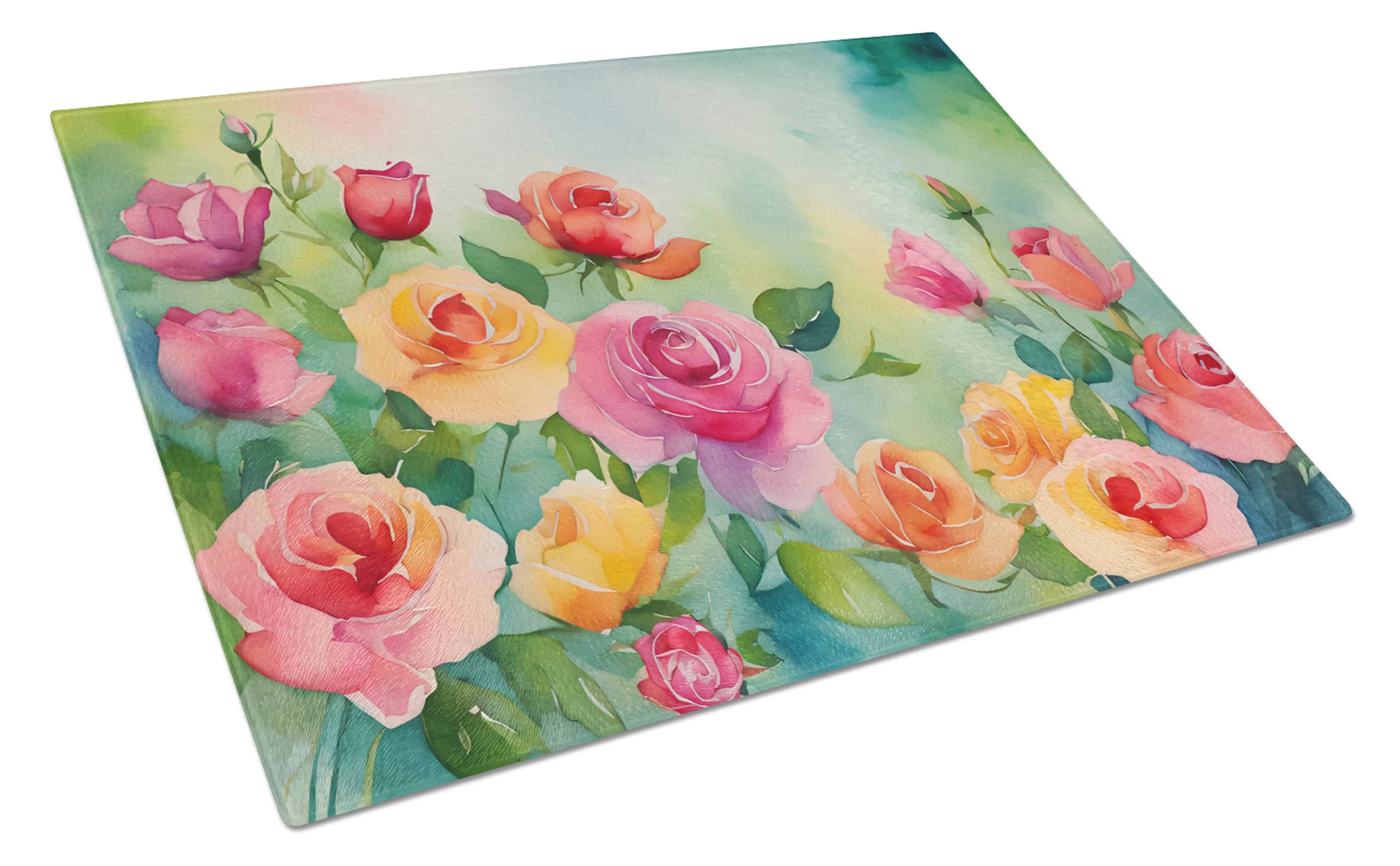 Flowers in Watercolor Glass Cutting Board - Size: LARGE | Pack Of: 1 | Collection name: Flowers in watercolor