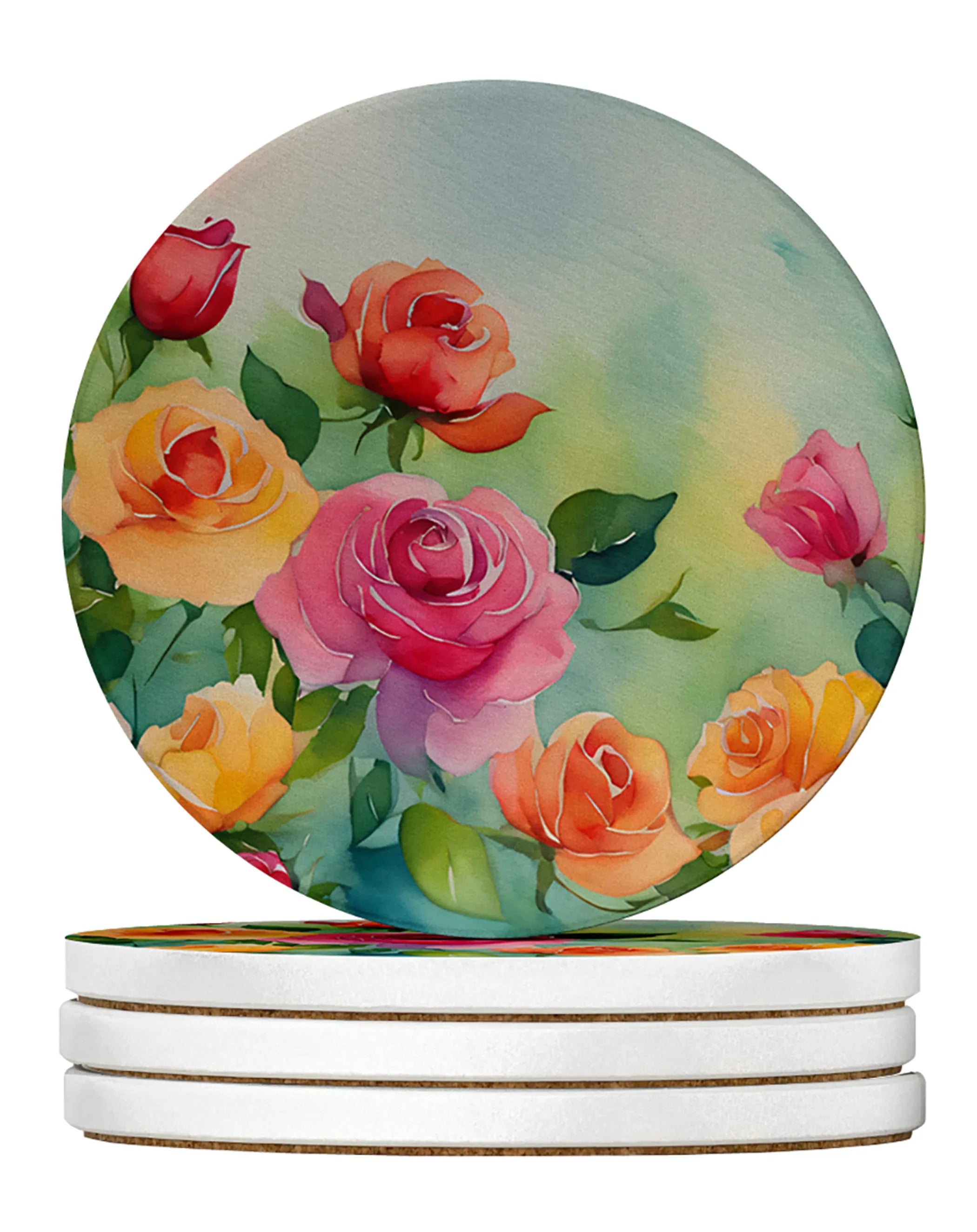 Flowers in Watercolor Large Sandstone Coasters