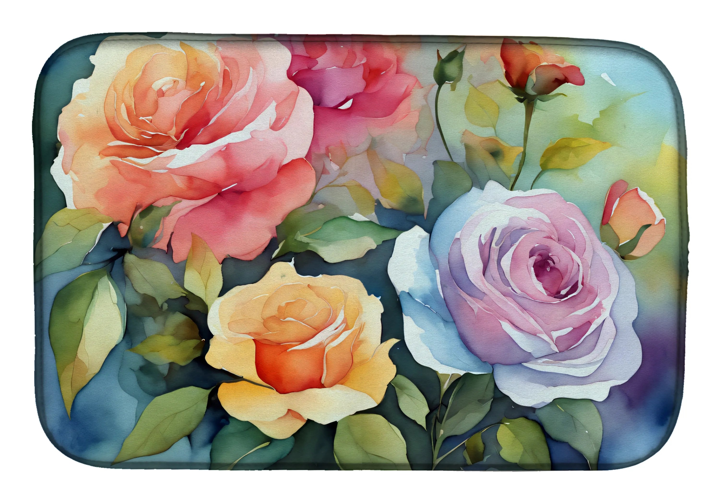 Flowers in Watercolor Dish Drying Mat - Size: 14  X 21" | Pack Of: 1 | Collection name: Flowers in watercolor