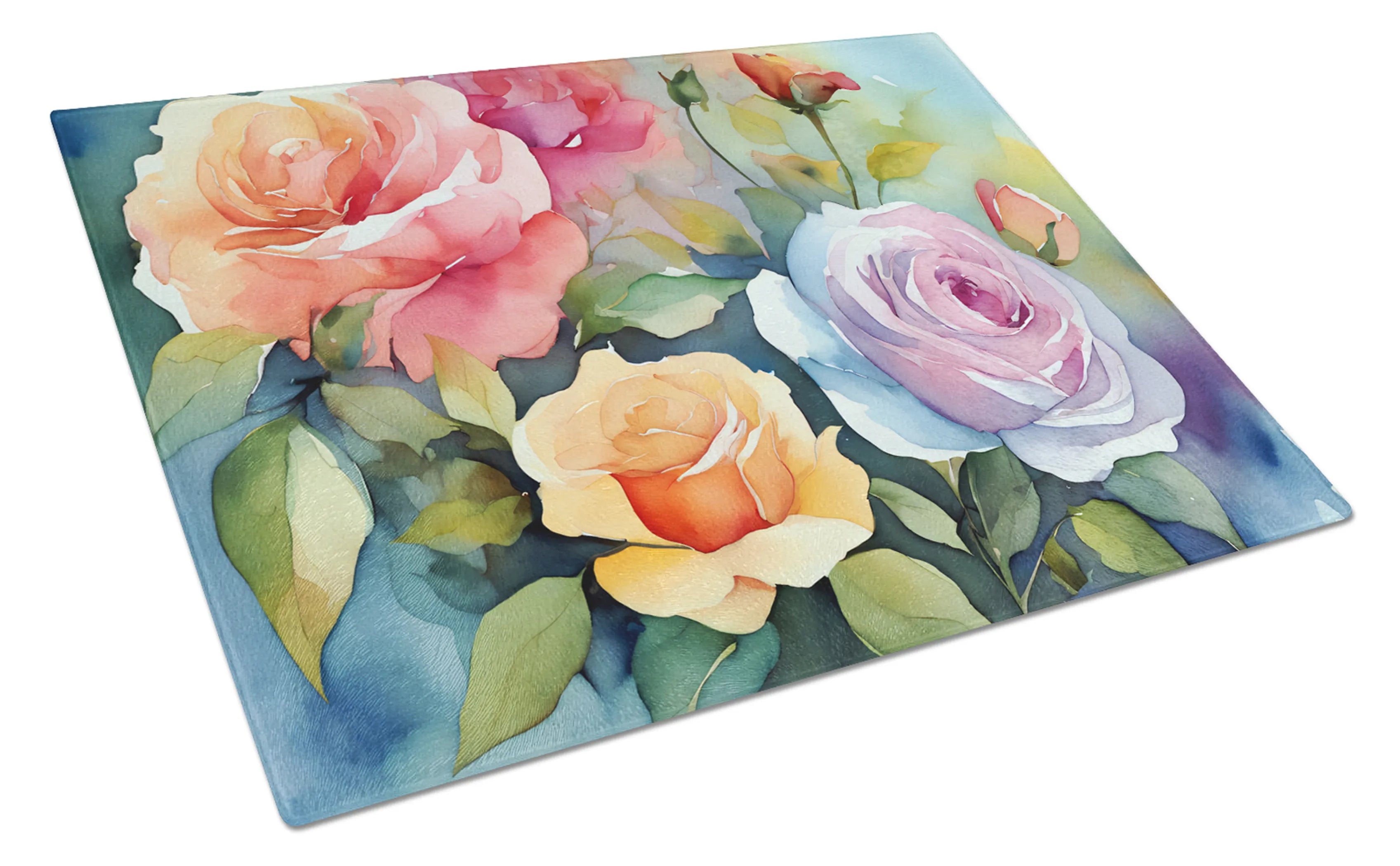 Flowers in Watercolor Glass Cutting Board - Size: LARGE | Pack Of: 1 | Collection name: Flowers in watercolor
