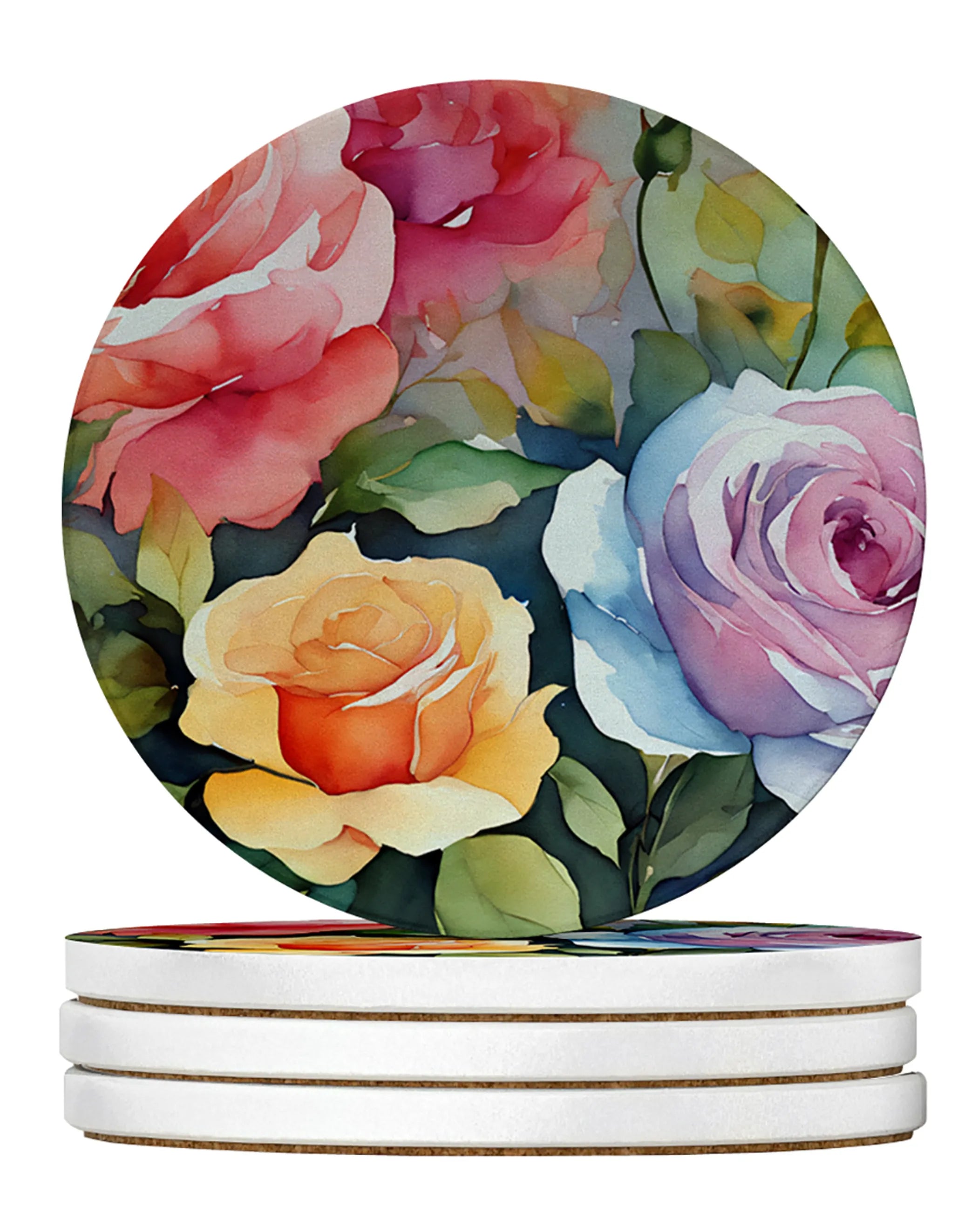 Flowers in Watercolor Large Sandstone Coasters