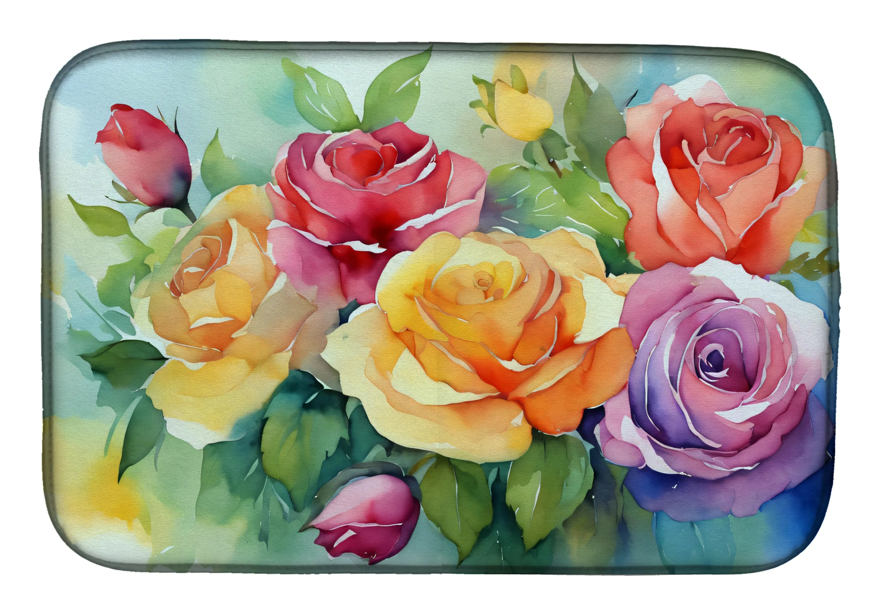 Flowers in Watercolor Dish Drying Mat - Size: 14  X 21" | Pack Of: 1 | Collection name: Flowers in watercolor