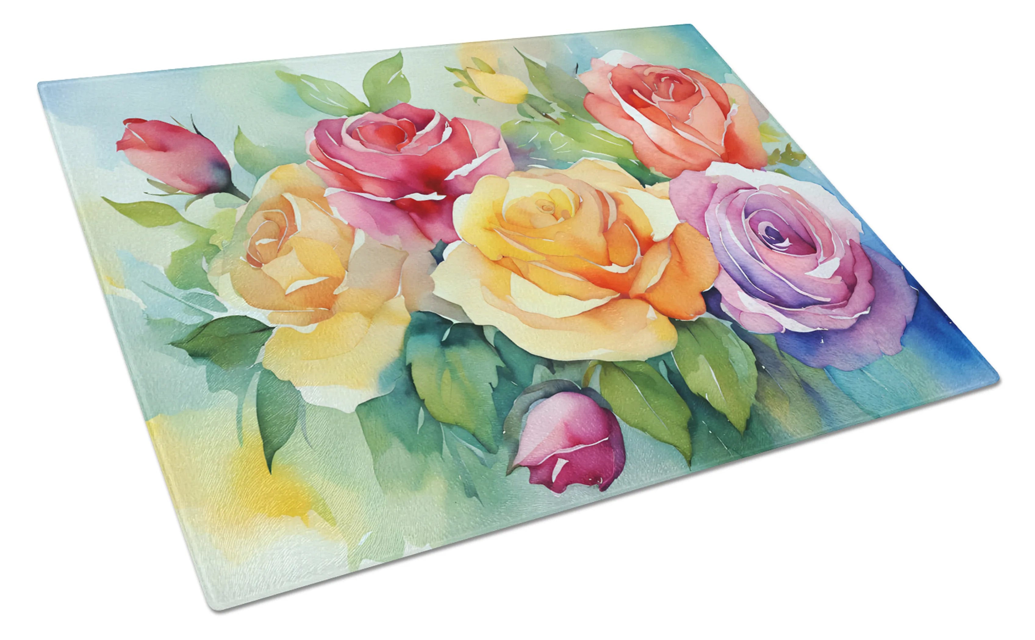 Flowers in Watercolor Glass Cutting Board - Size: LARGE | Pack Of: 1 | Collection name: Flowers in watercolor