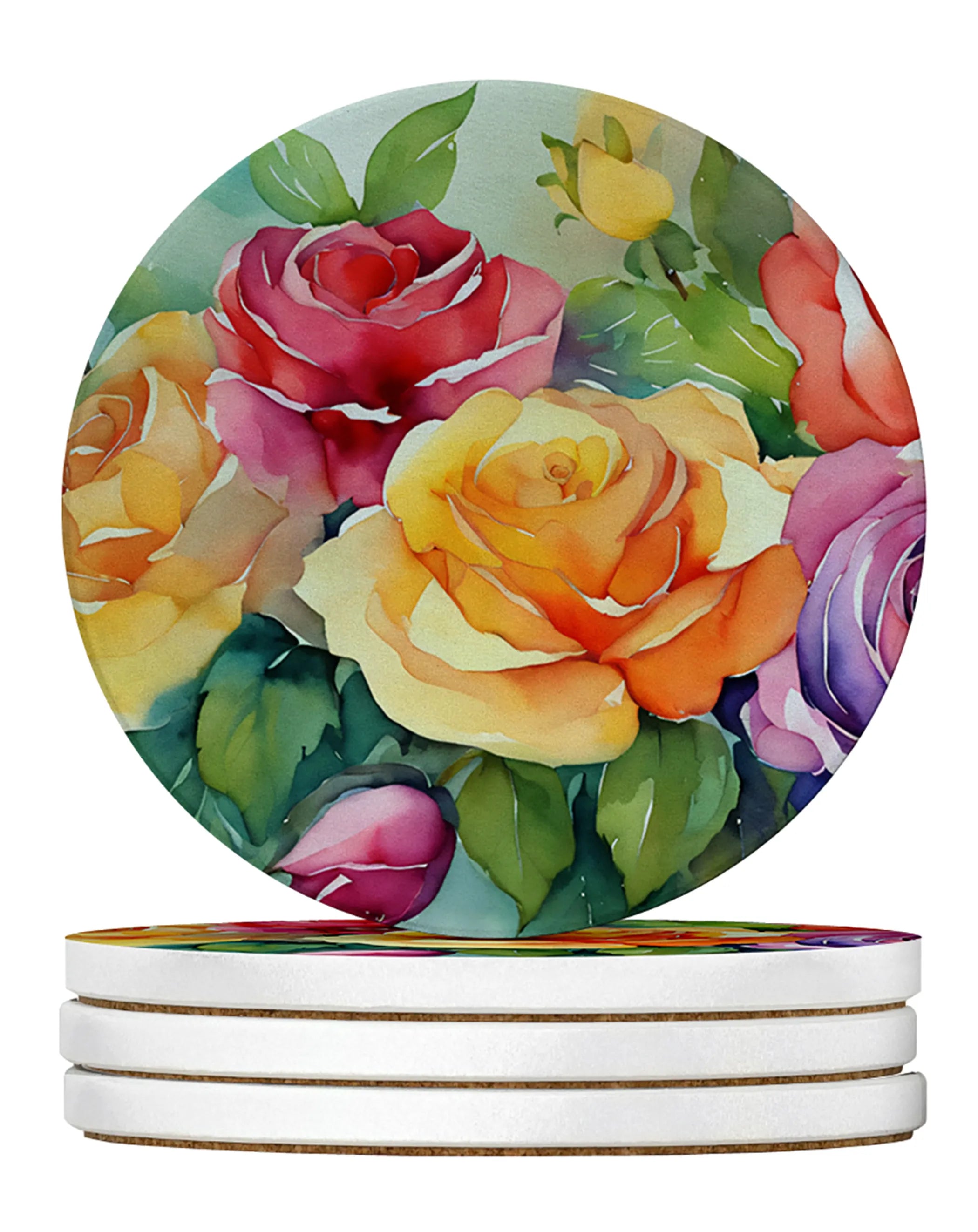 Flowers in Watercolor Large Sandstone Coasters