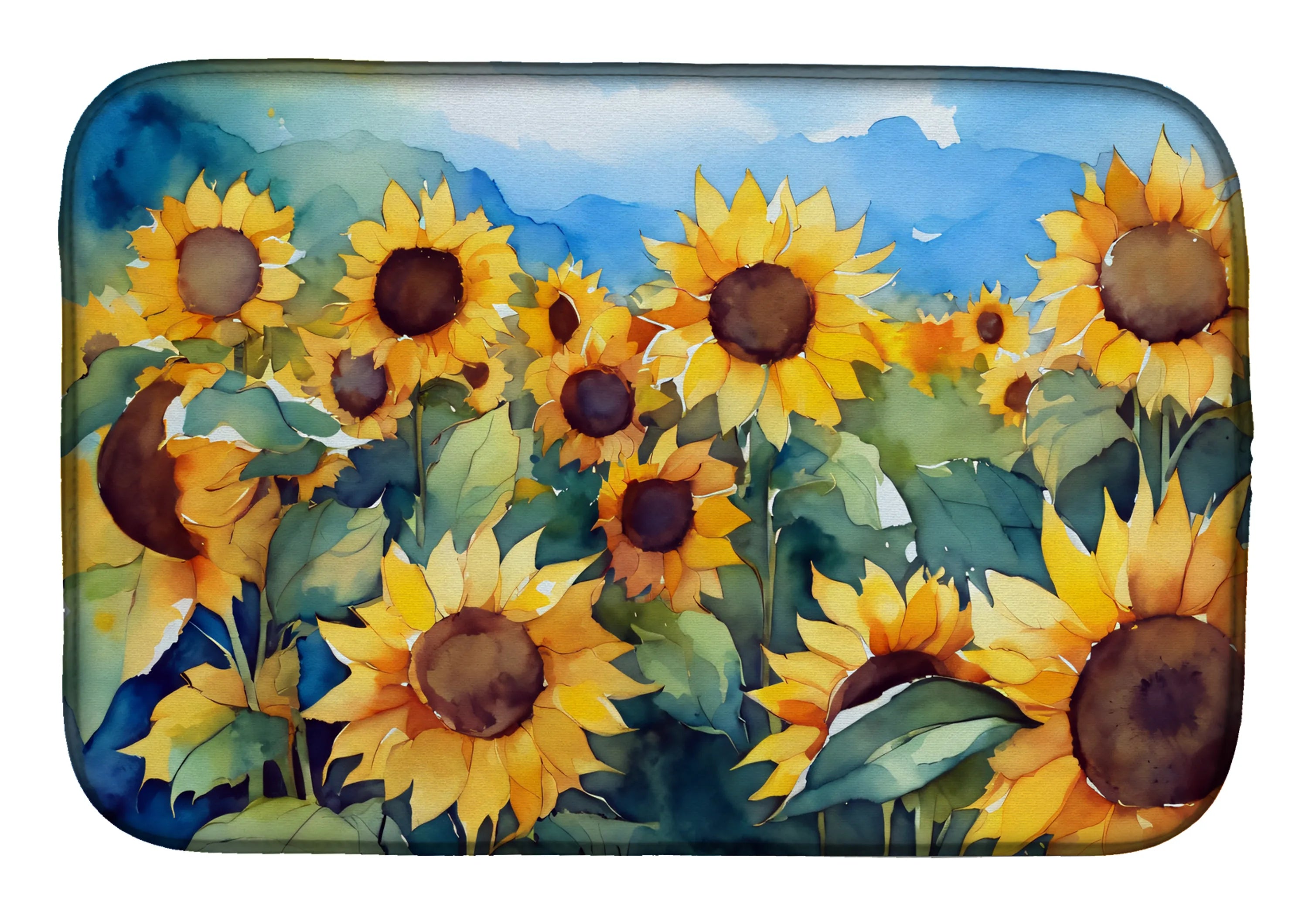 Flowers in Watercolor Dish Drying Mat - Size: 14  X 21" | Pack Of: 1 | Collection name: Flowers in watercolor
