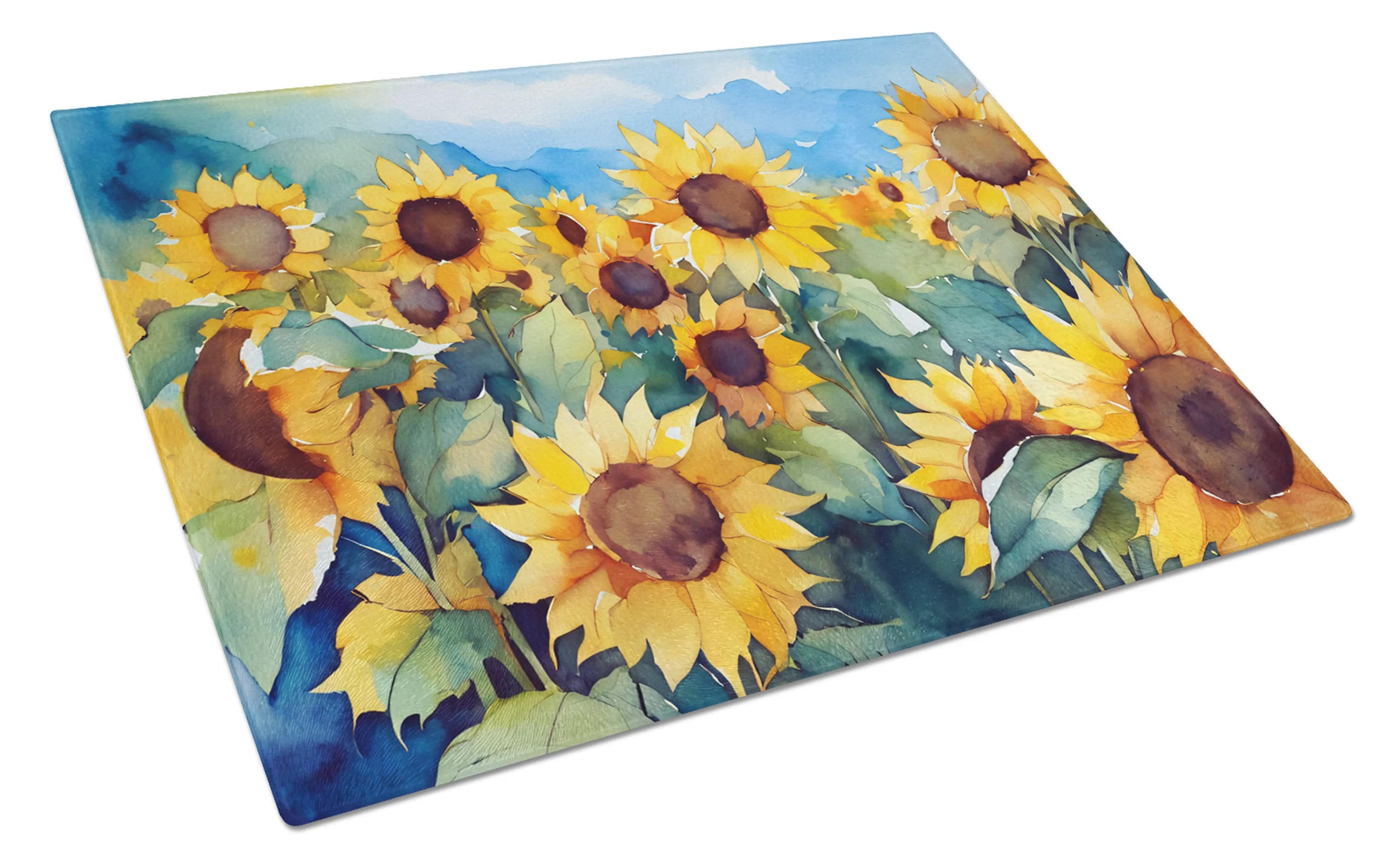 Flowers in Watercolor Glass Cutting Board - Size: LARGE | Pack Of: 1 | Collection name: Flowers in watercolor