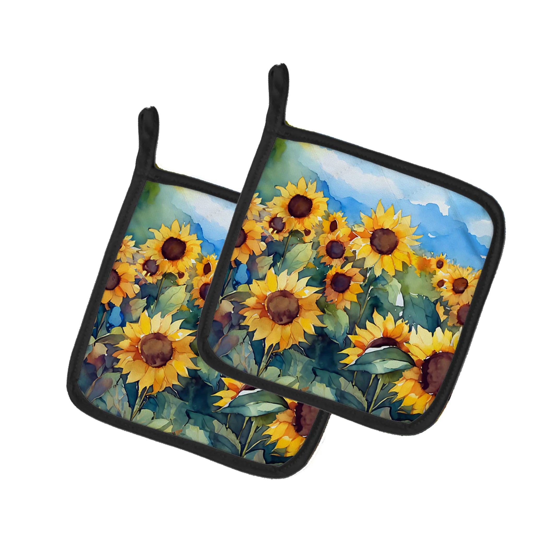 Flowers in Watercolor Pair of Pot Holders - Size: 7.5HX7.5W | Pack Of: 1 | Collection name: Flowers in watercolor