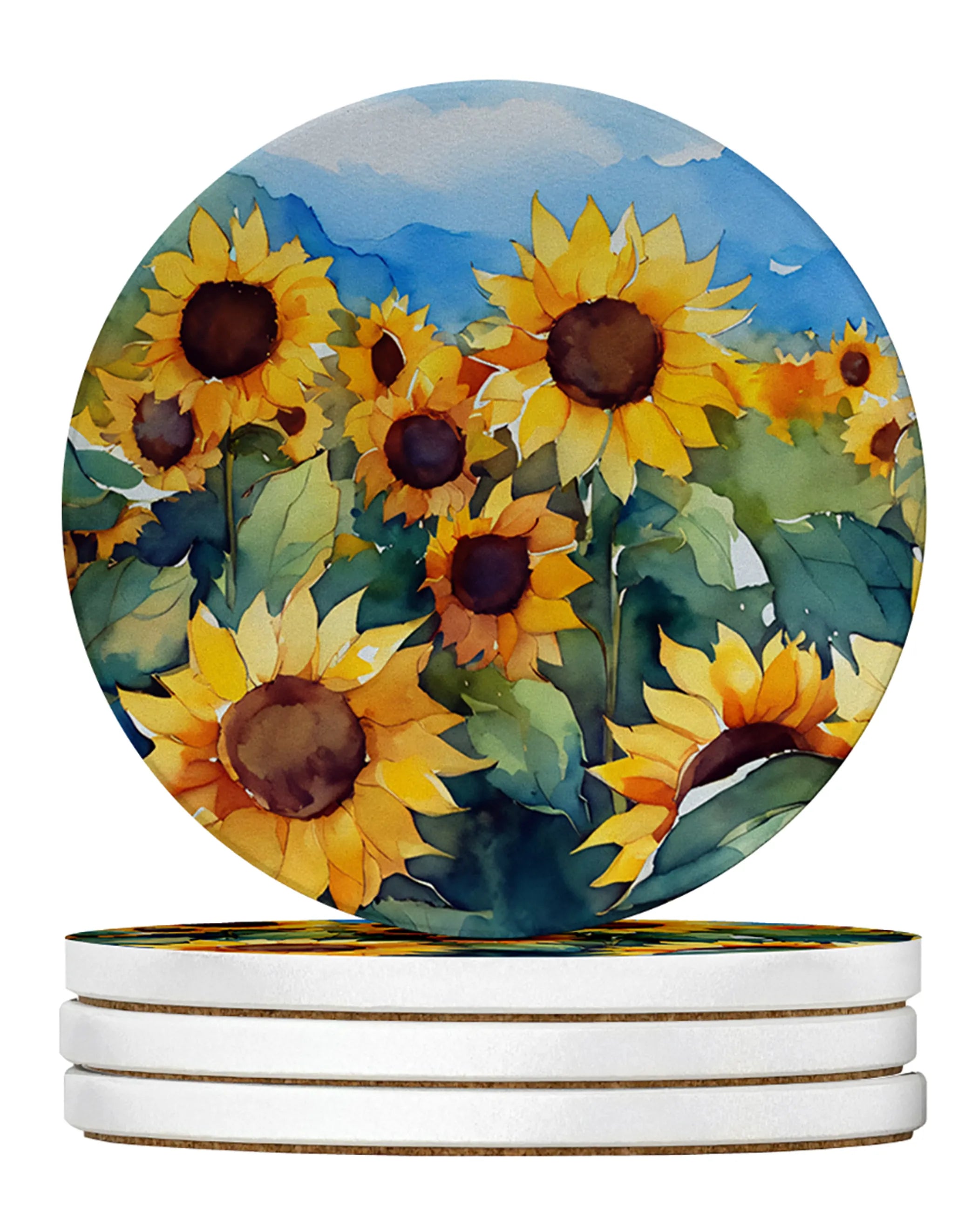 Flowers in Watercolor Large Sandstone Coasters
