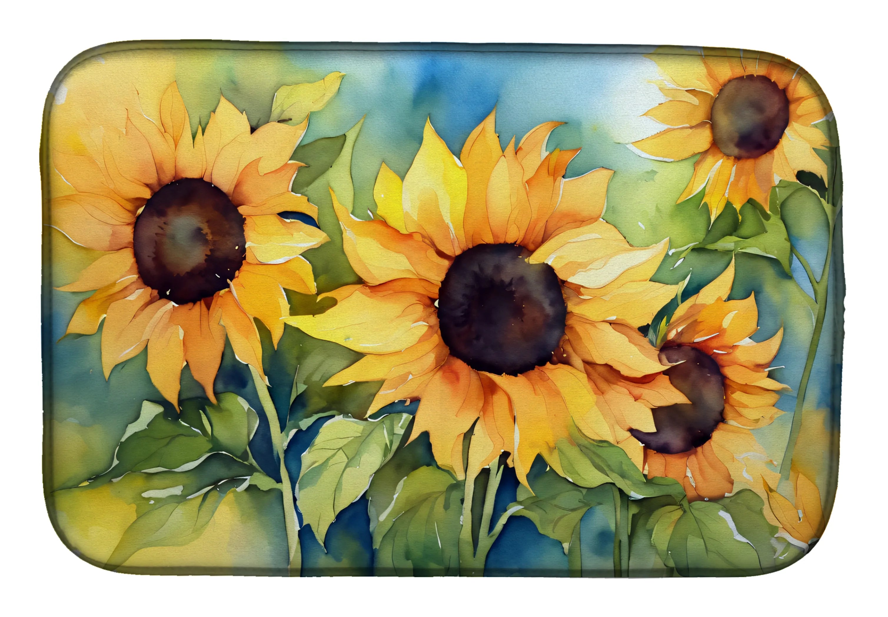 Flowers in Watercolor Dish Drying Mat - Size: 14  X 21" | Pack Of: 1 | Collection name: Flowers in watercolor