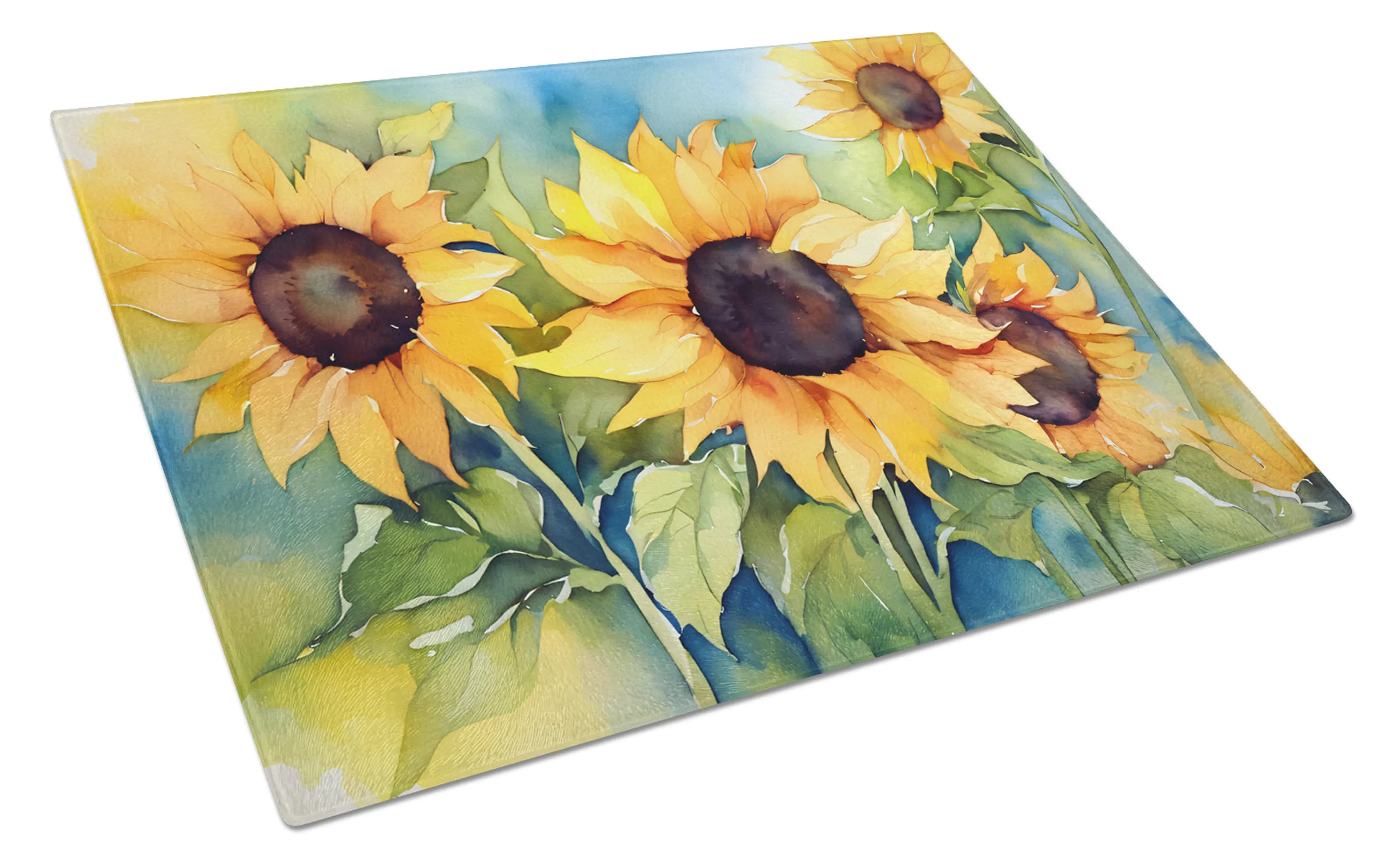 Flowers in Watercolor Glass Cutting Board - Size: LARGE | Pack Of: 1 | Collection name: Flowers in watercolor