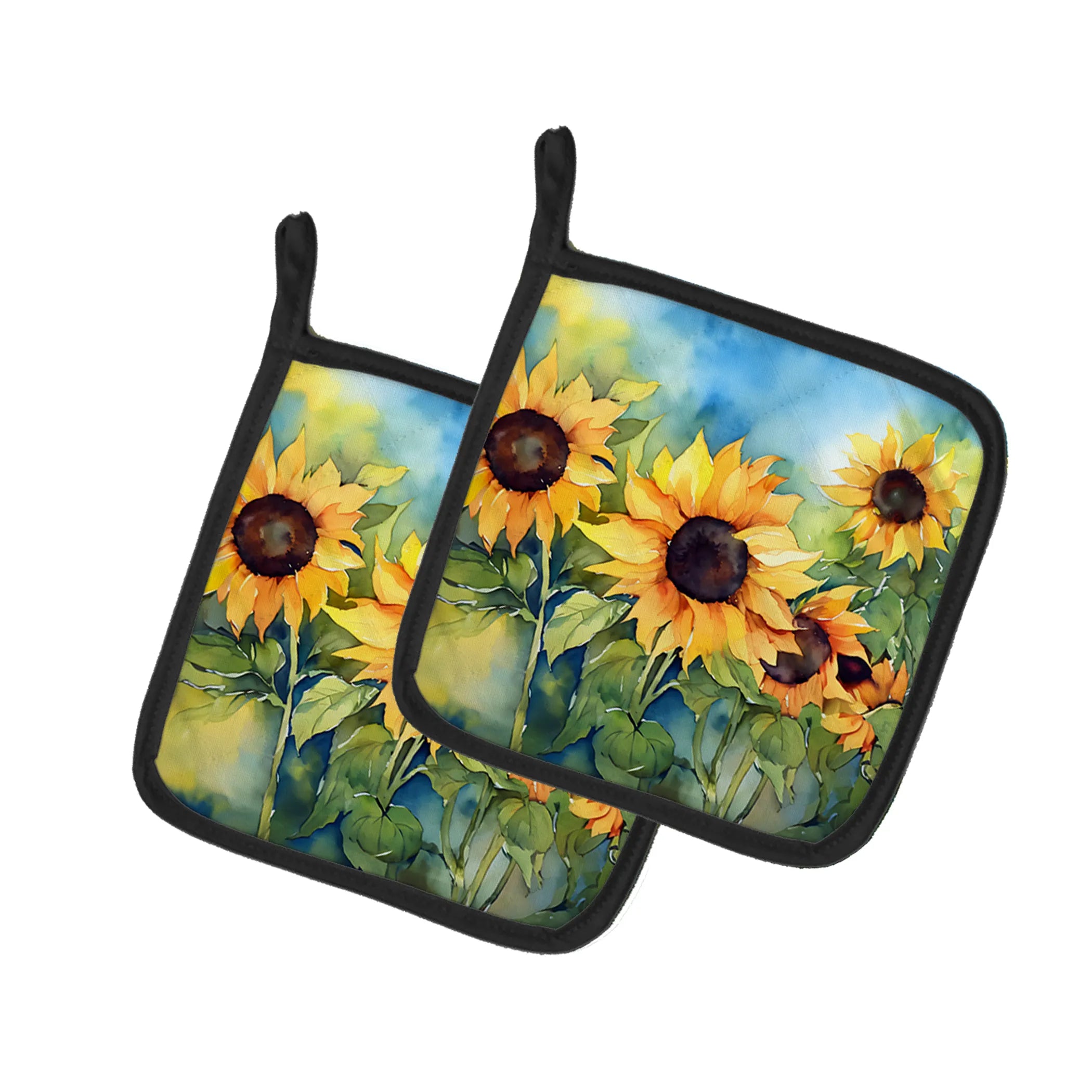 Flowers in Watercolor Pair of Pot Holders - Size: 7.5HX7.5W | Pack Of: 1 | Collection name: Flowers in watercolor