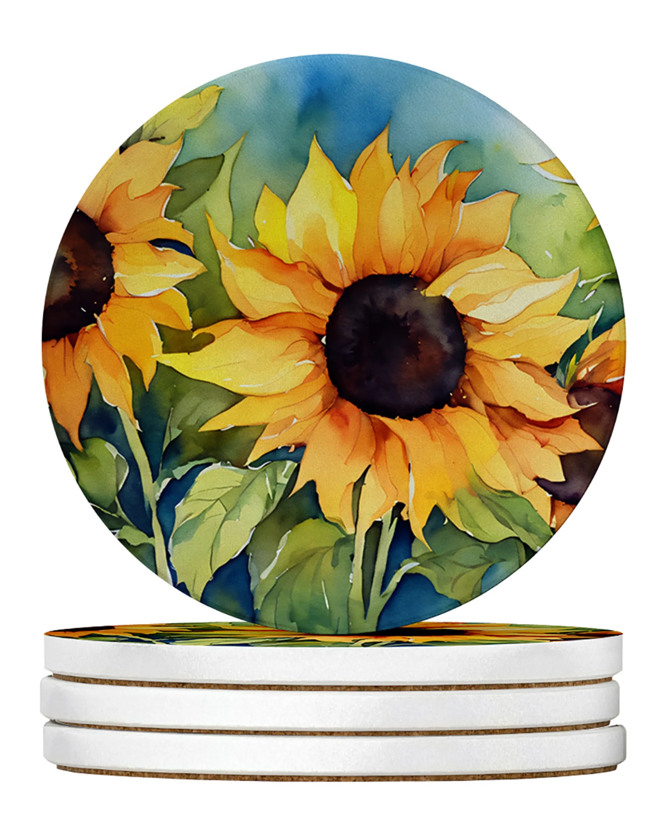 Flowers in Watercolor Large Sandstone Coasters
