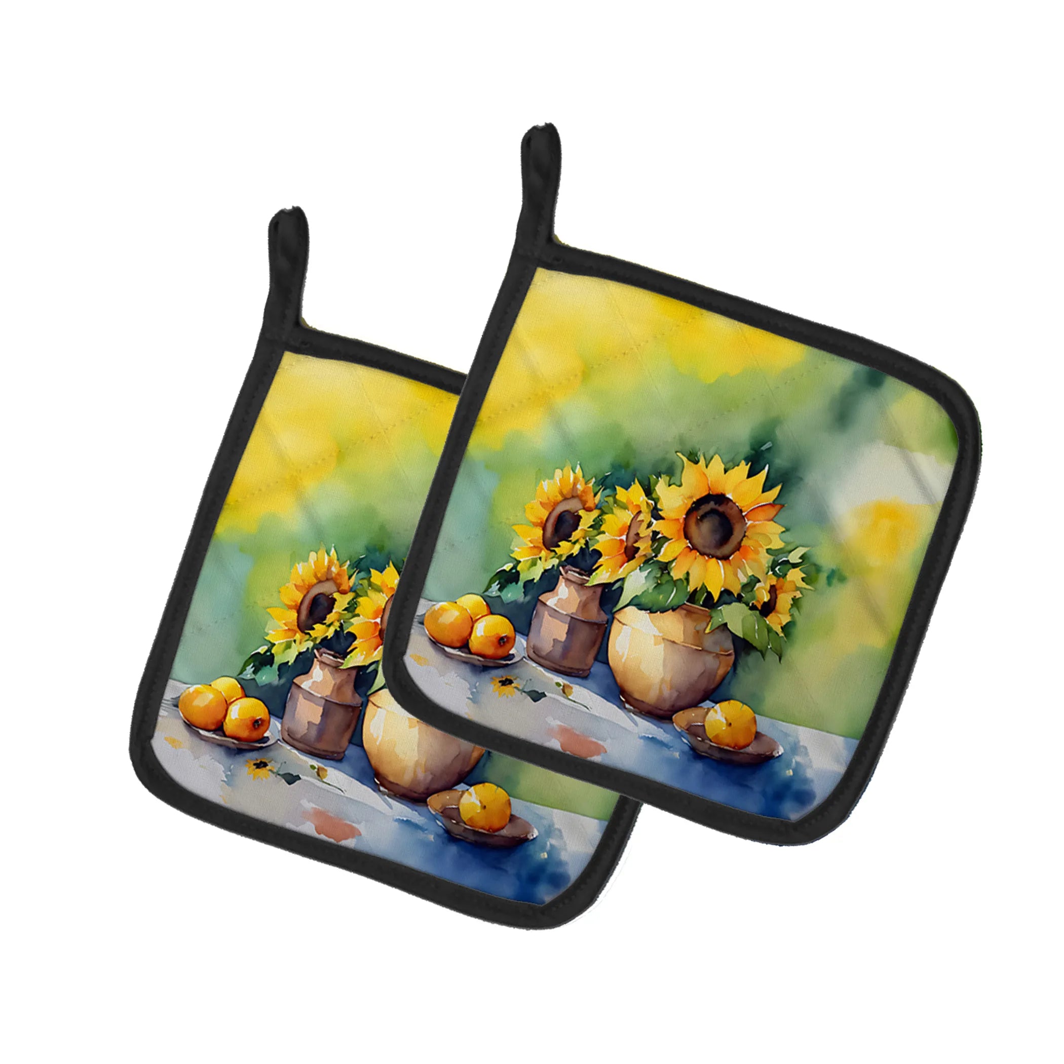 Flowers in Watercolor Pair of Pot Holders - Size: 7.5HX7.5W | Pack Of: 1 | Collection name: Flowers in watercolor