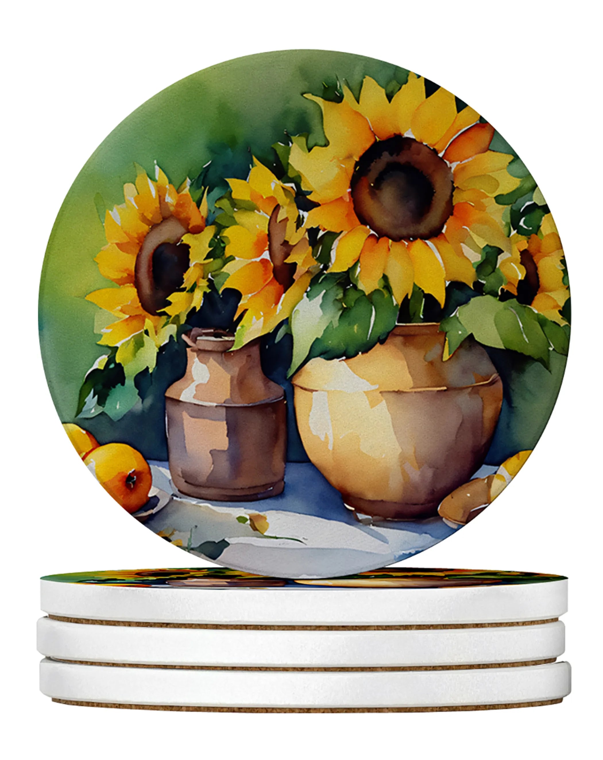 Flowers in Watercolor Large Sandstone Coasters