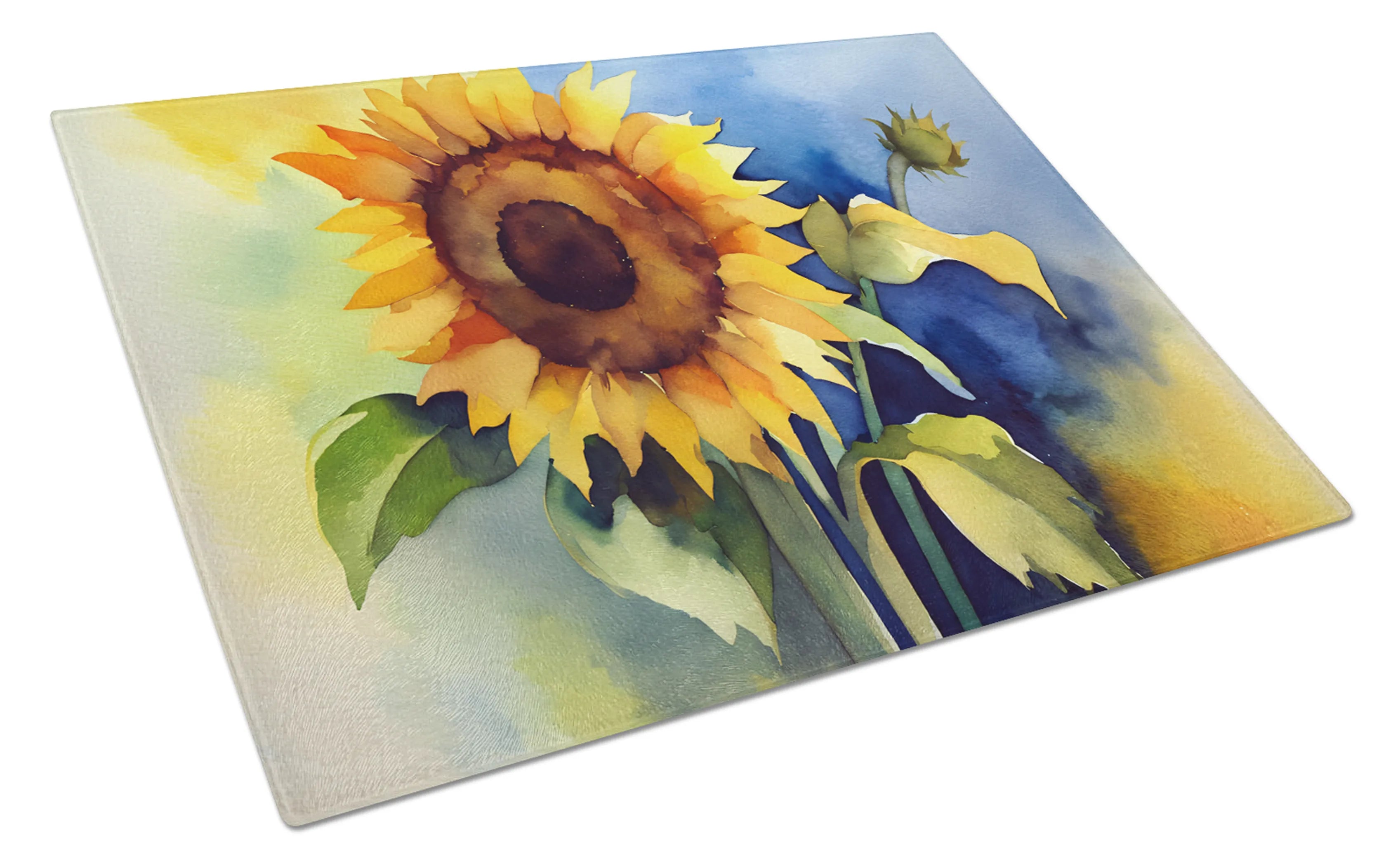 Flowers in Watercolor Glass Cutting Board - Size: LARGE | Pack Of: 1 | Collection name: Flowers in watercolor