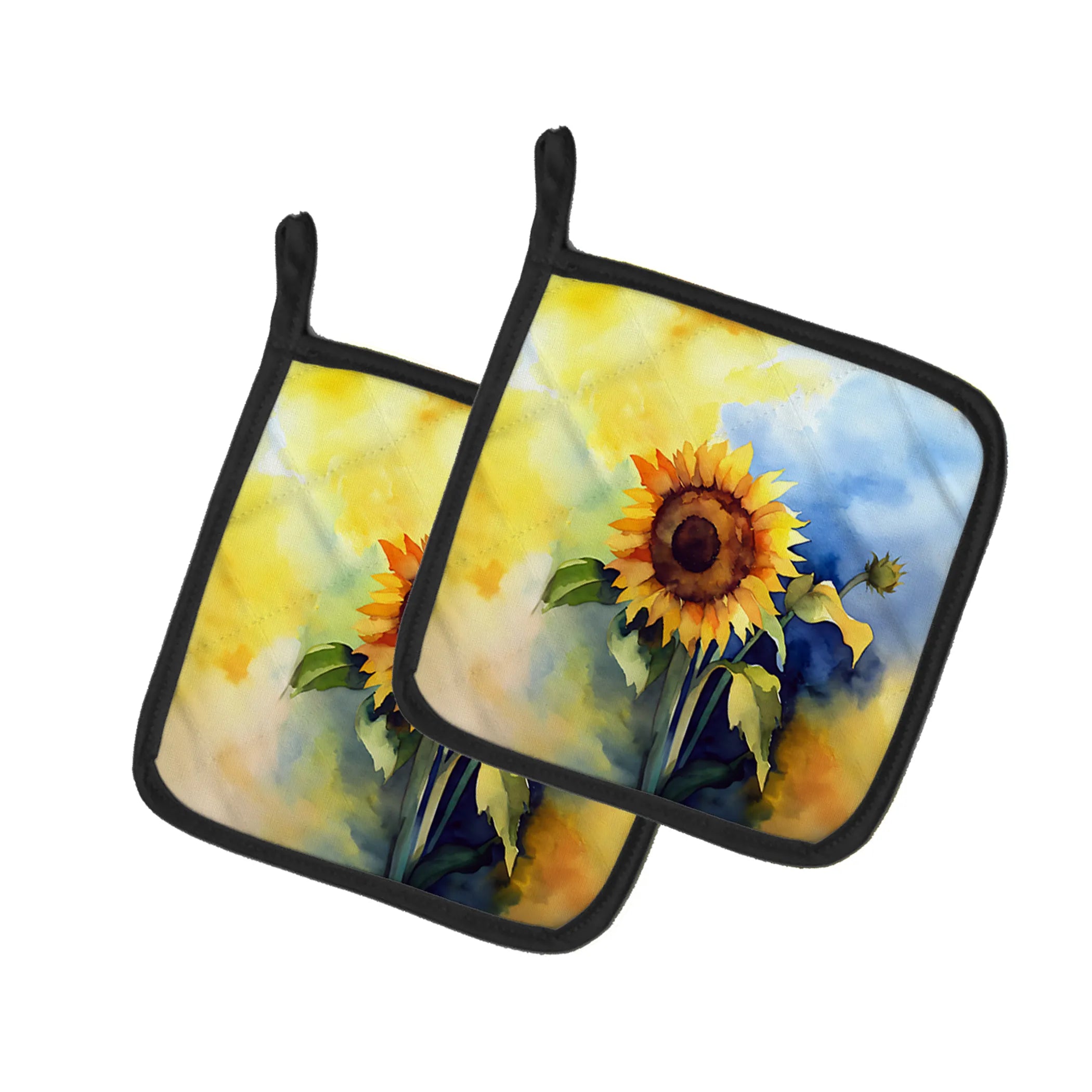 Flowers in Watercolor Pair of Pot Holders - Size: 7.5HX7.5W | Pack Of: 1 | Collection name: Flowers in watercolor