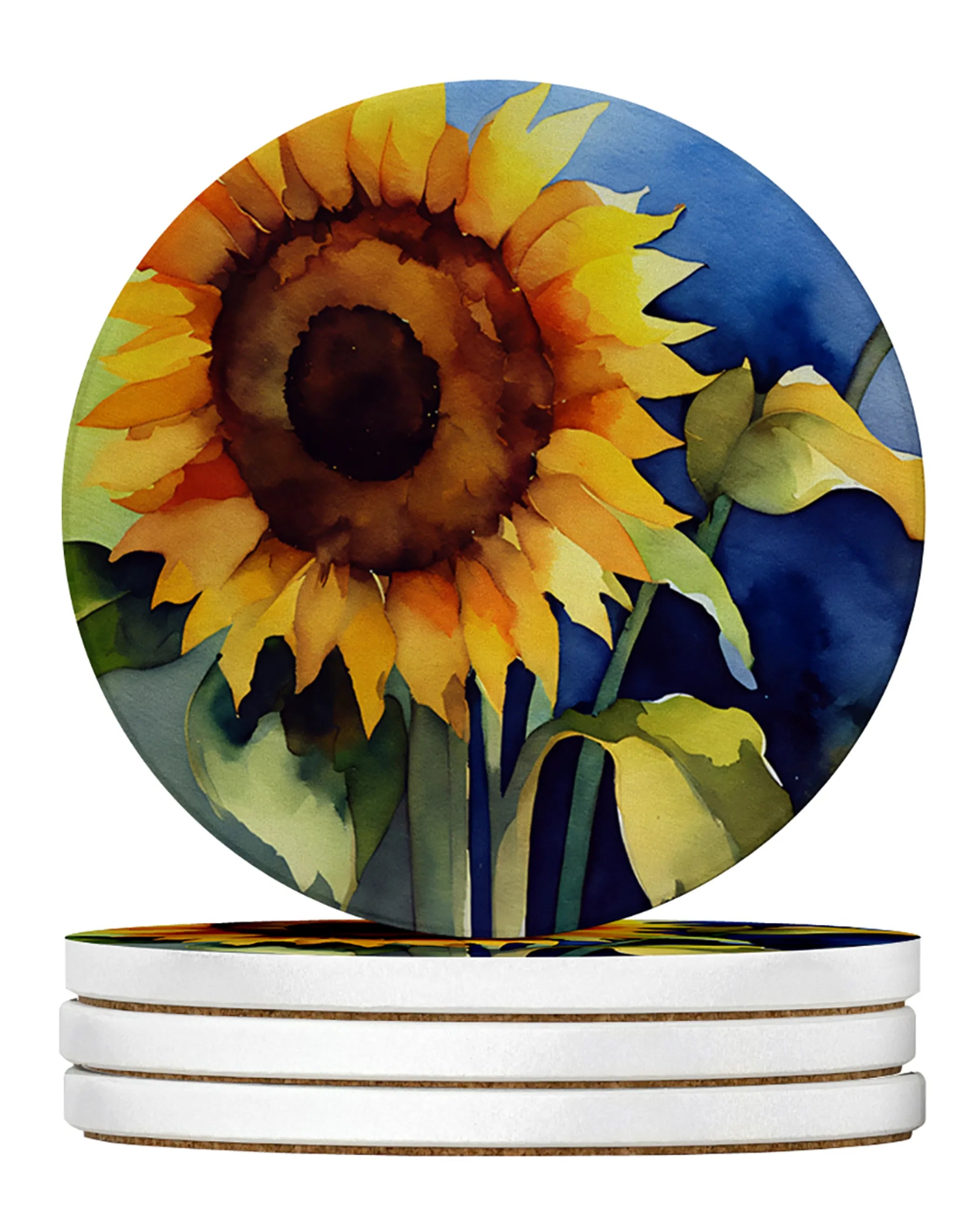 Flowers in Watercolor Large Sandstone Coasters