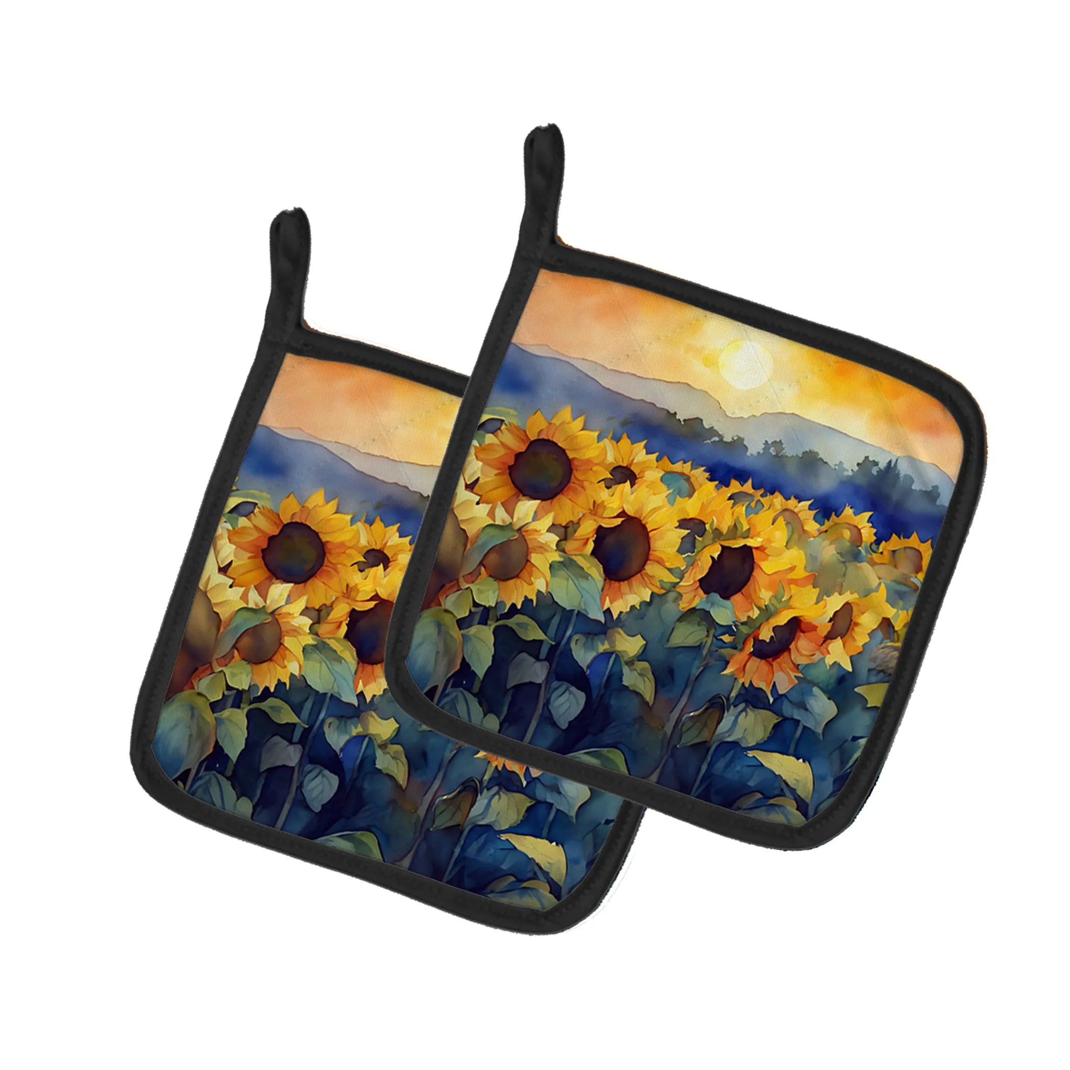 Flowers in Watercolor Pair of Pot Holders - Size: 7.5HX7.5W | Pack Of: 1 | Collection name: Flowers in watercolor