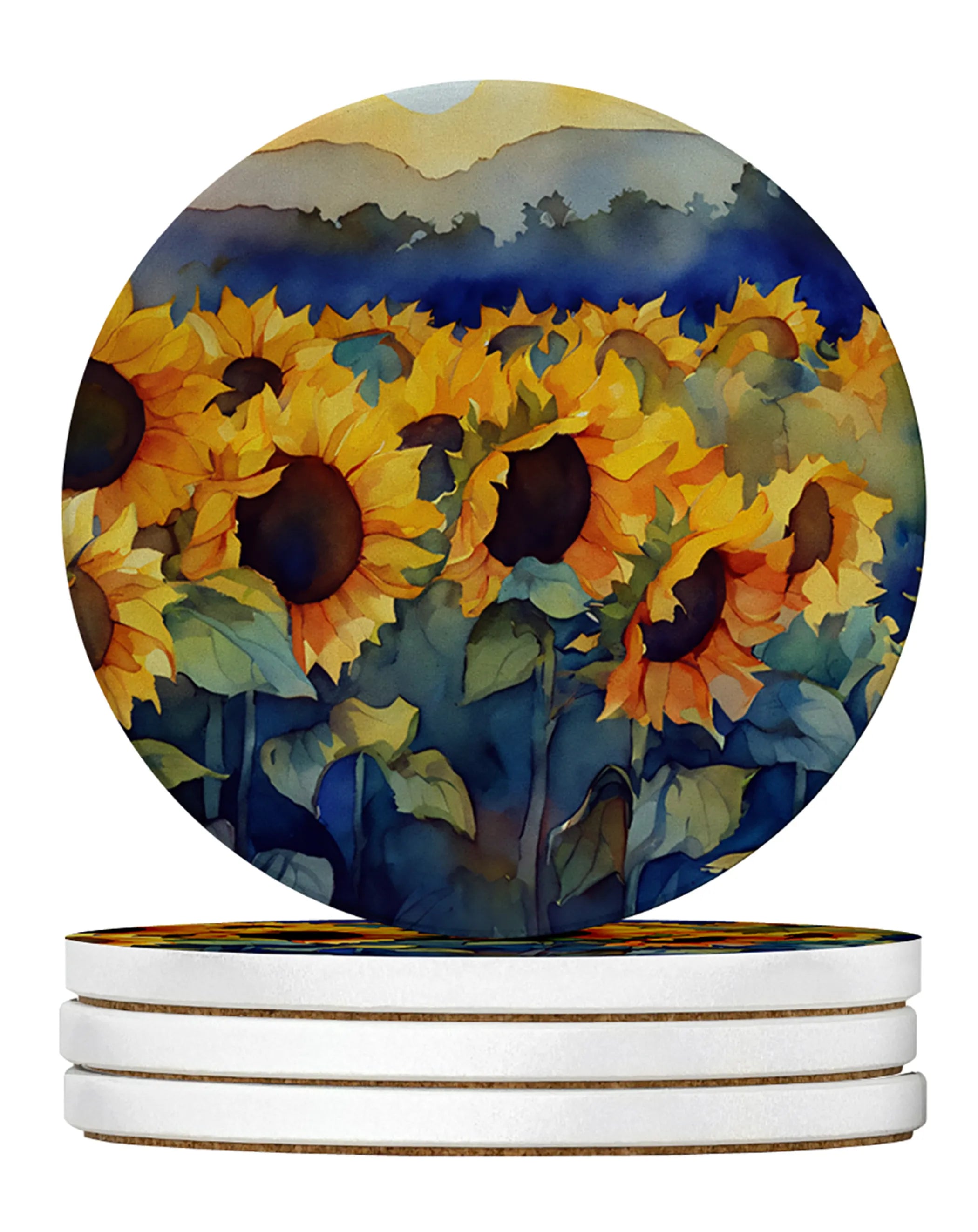 Flowers in Watercolor Large Sandstone Coasters